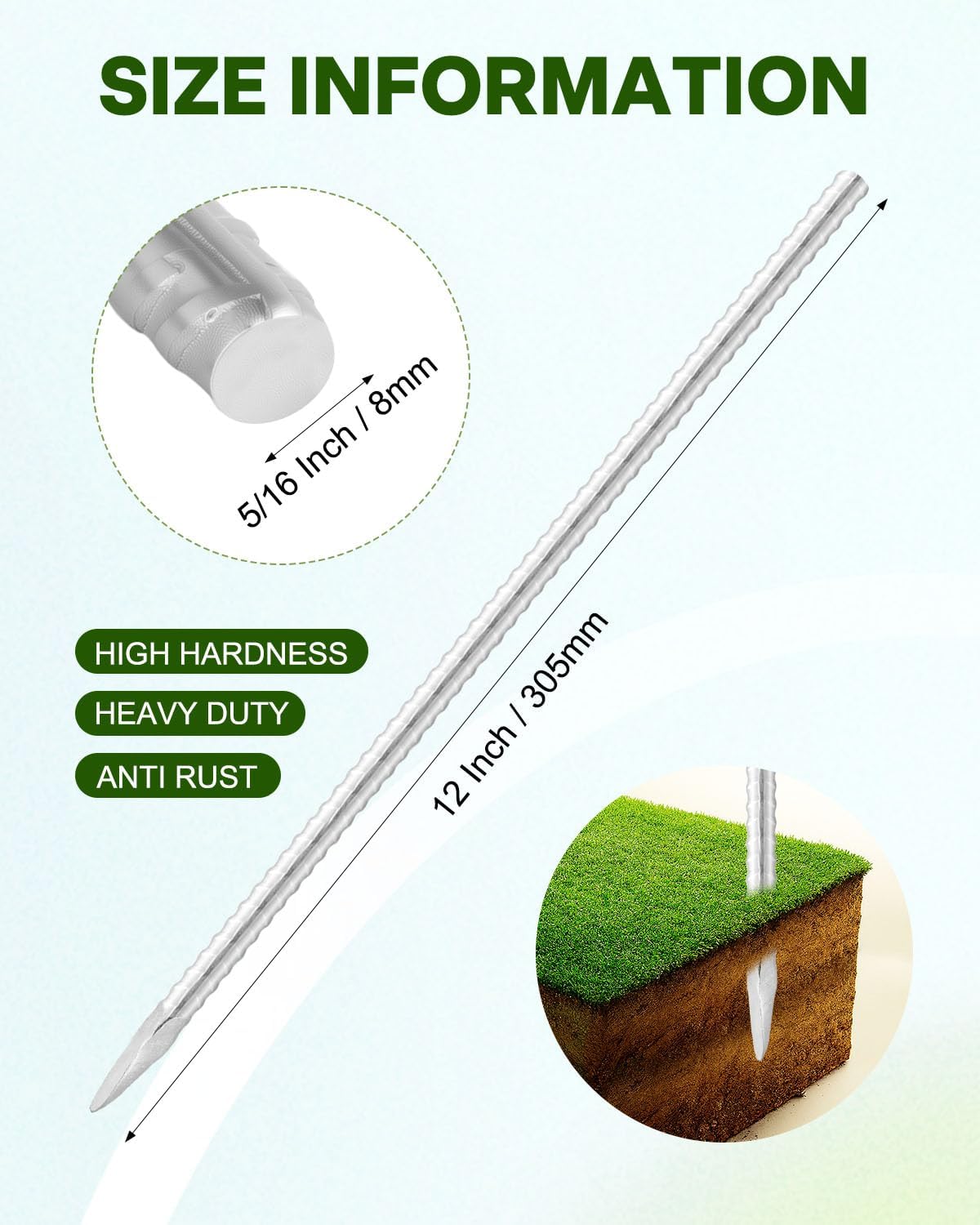 12 Inch Ground Rebar Stakes, 20 Pack Heavy Duty Steel Plant Support Garden Stakes with Chisel Point End, Straight Steel Anchors for Concrete, Garden, Fence, and Tent Support