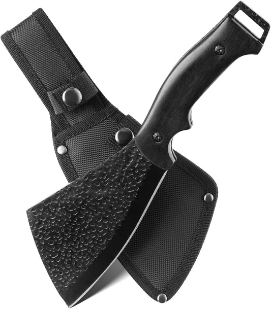 11 Inch Hatchet with Sheath, Small Compact Machete Axes, Fixed Blade Full Tang Camping Tactical Knife for Woodworking, Garden Machete Axe with Sheath for Bushcraft Yards Bushes Wood, A1BK