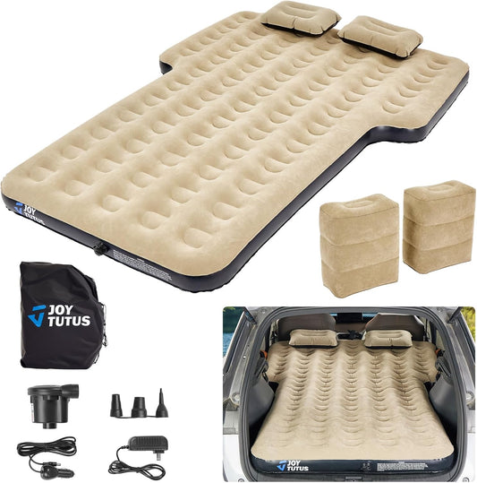 JOYTUTUS SUV Air Mattress Camping Bed,3.0 Thickened Flocking Car Camping Inflatable Mattress,Anti-Leakage,with 2 Pillows & Electric Pump Universal Car Bed for SUV Trunk and Rear Seat