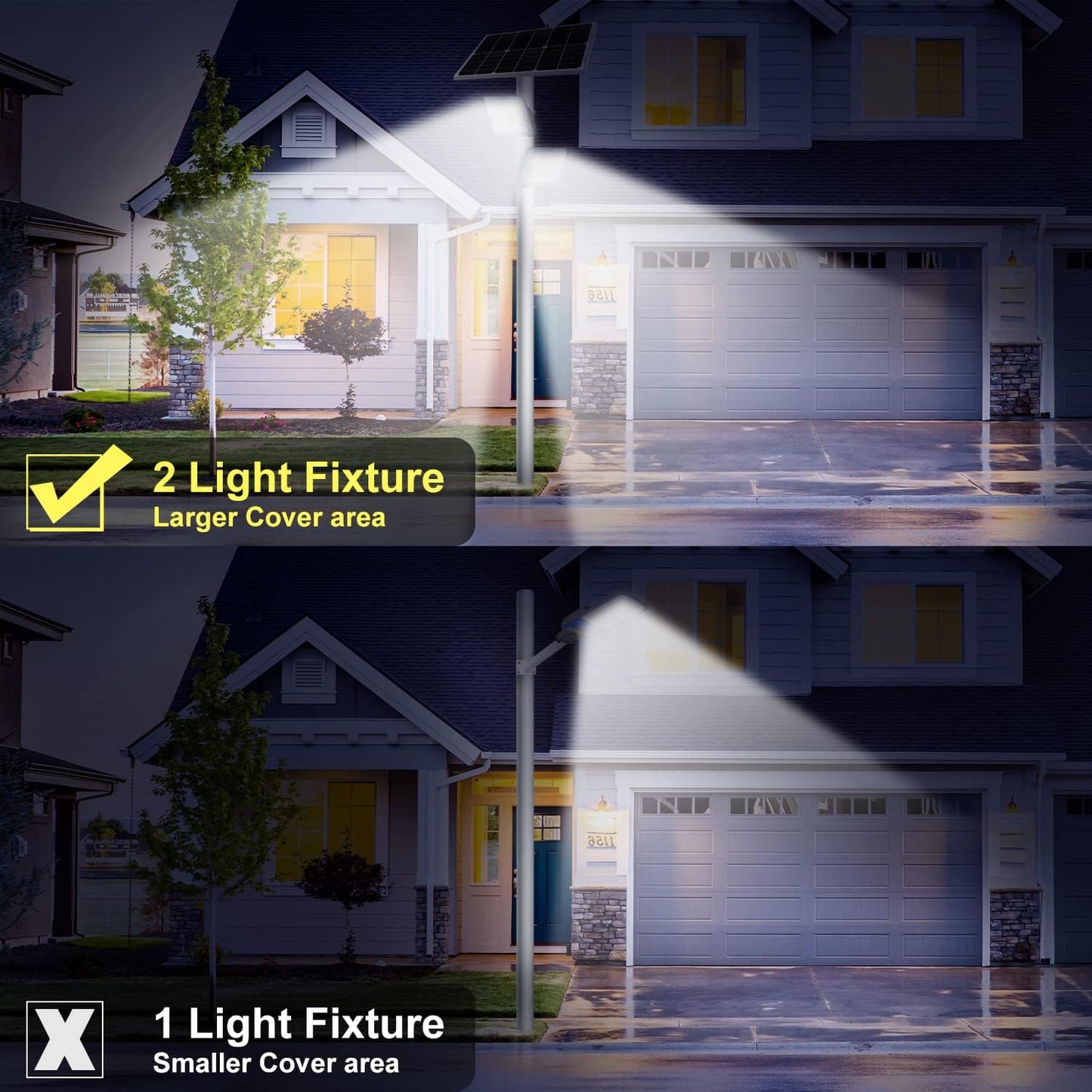 100W 12000LM Solar Flood Light Outdoor with Separate Panel, Dusk to Dawn & Motion Sensor Solar Street Lights Outdoor with Flash Warning for Garden, Yard Pathway, 2 Light Fixture for Wider Light Range