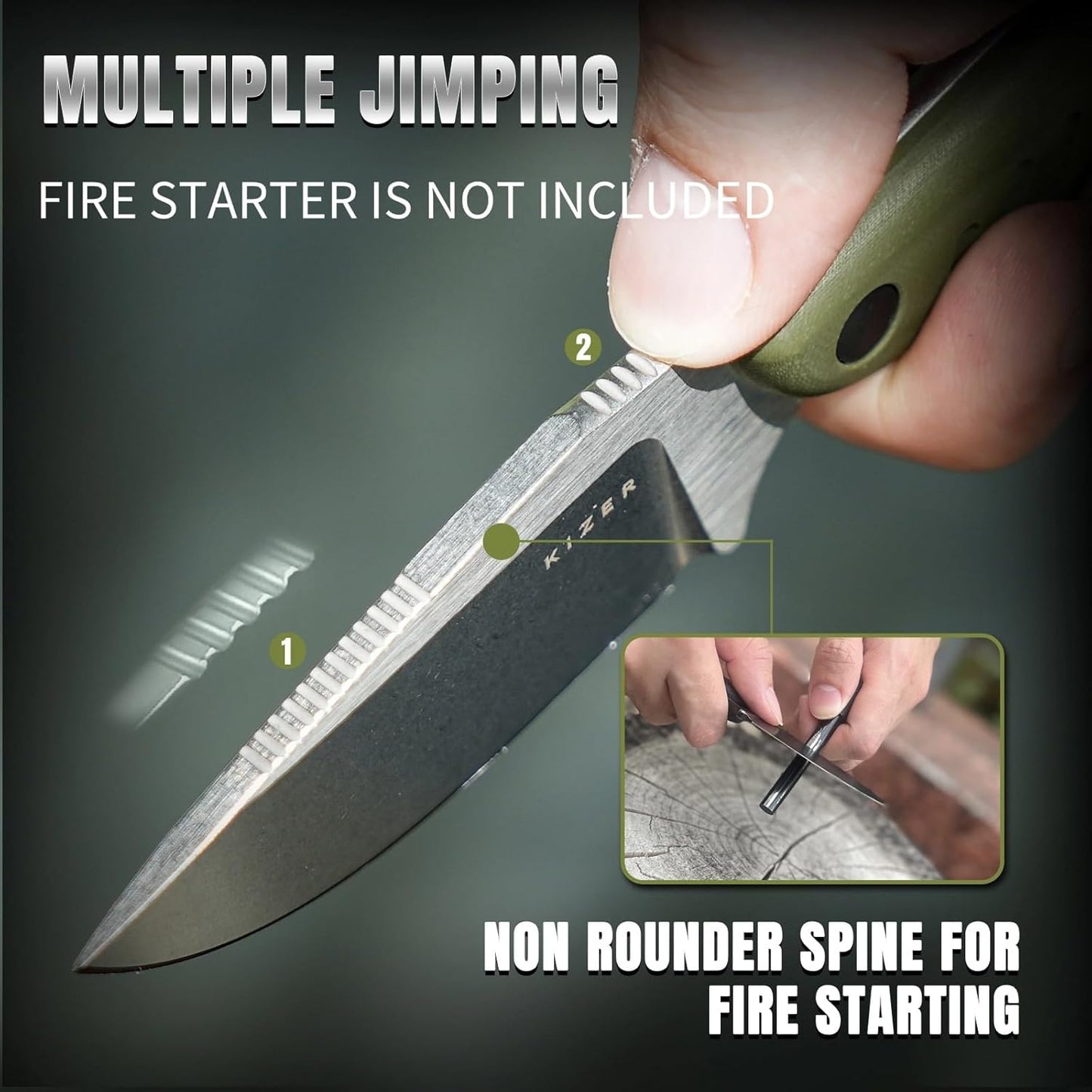 Kizer Hare Fixed Blade Knife with Sheath, 3.14" Nitro V Blade EDC Hunting Knife with Olive Green G10 Handle, Small Bushcraft Neck Knives, Outdoor Camping Knives for Men Women, 1077M2