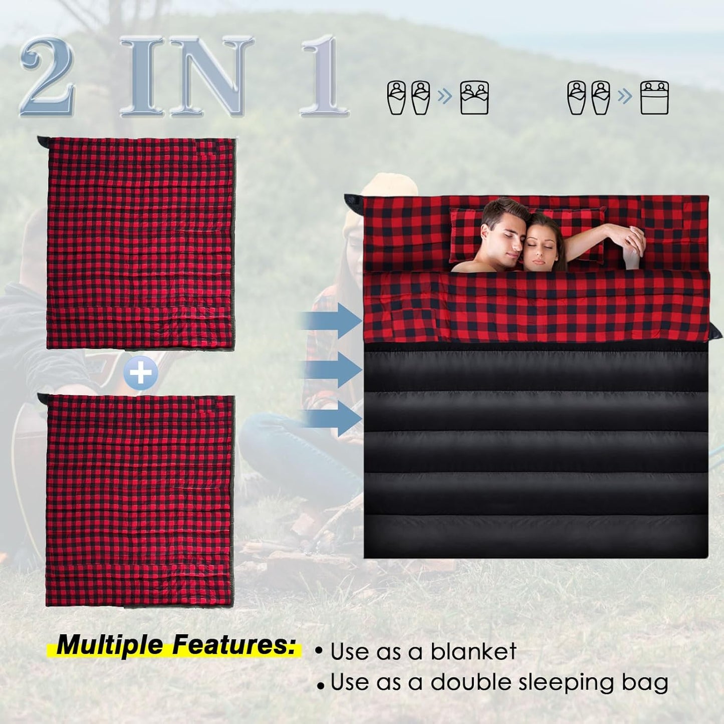 0 Degree Sleeping Bag Cotton Flannel Winter Cold Weather for Adults XXL Sleeping Bag 4 Season Big and Tall with Pillow Compression Sack