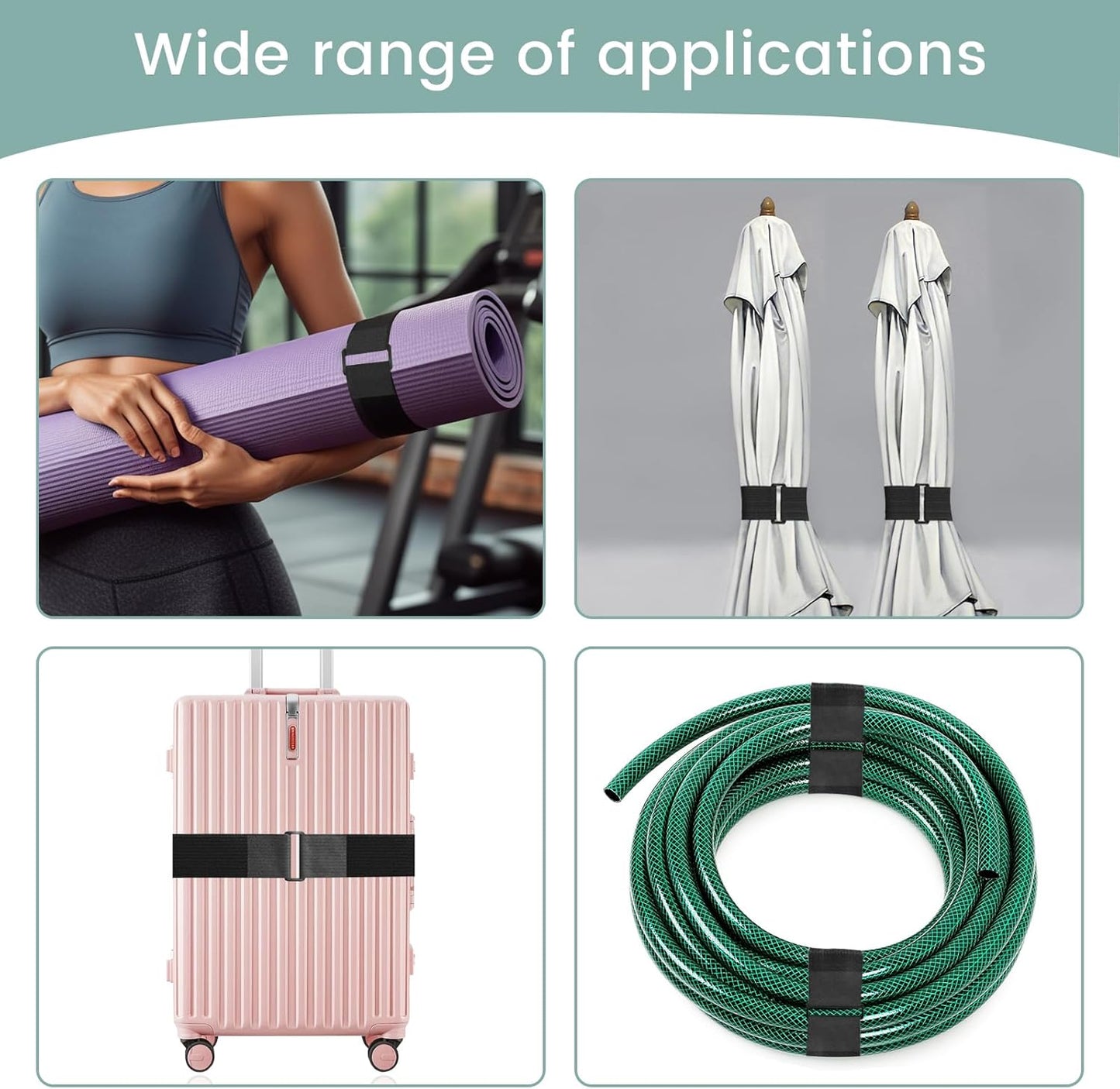 1.5In x 16Ft Cinch Straps Heavy Duty With 20 Buckles, Black Nylon Hook and Loop Straps, Reusable Long Cable Ties for Organizer or Storage