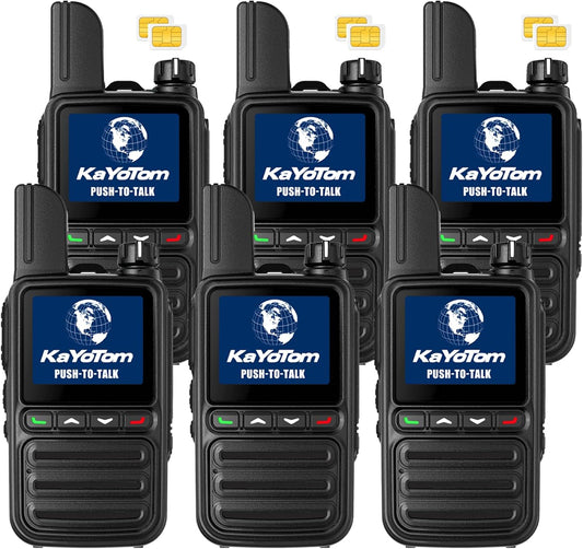KAYOTOM Lifetime Free Global Walkie Talkies Unlimited Range PTT Push-to-Talk Over Cellular Nationwide 5000 Miles POC 4G Handheld Long Range Two Way Radio for Team Management (Black, 6-Pack)