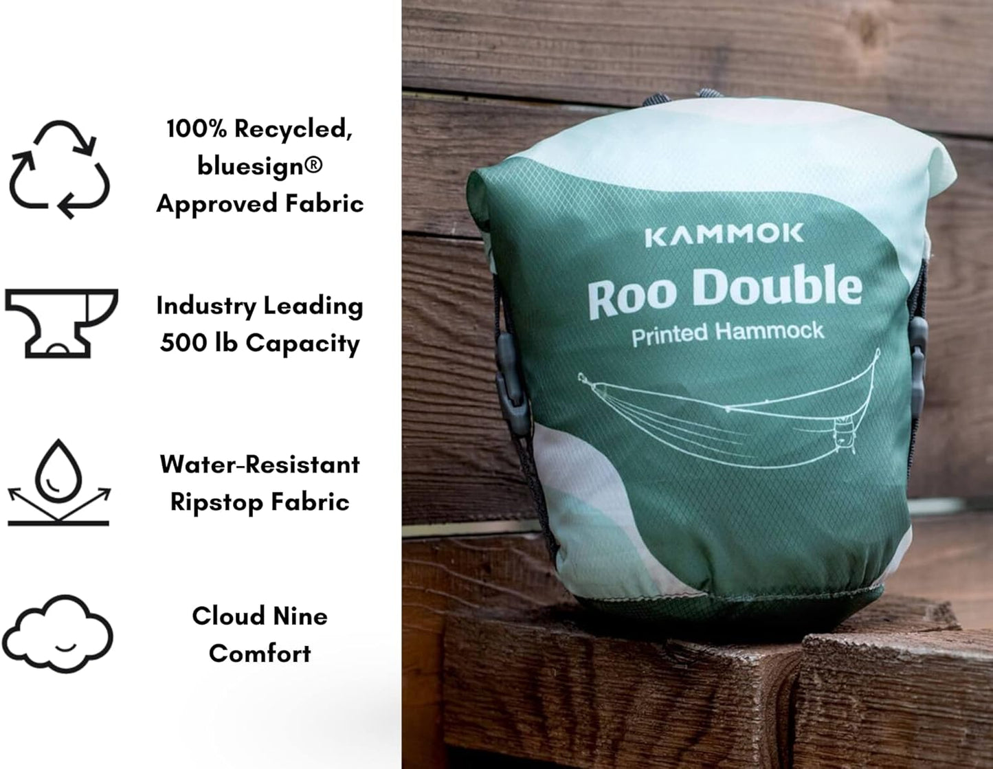 KAMMOK: Roo Double Hammock | Made from Strong & 100% Recycled Water Resistant Ripstop Fabric | Comfortable, Packable, Lightweight (Lifetime Adventure Grade Warranty), Ocean Print