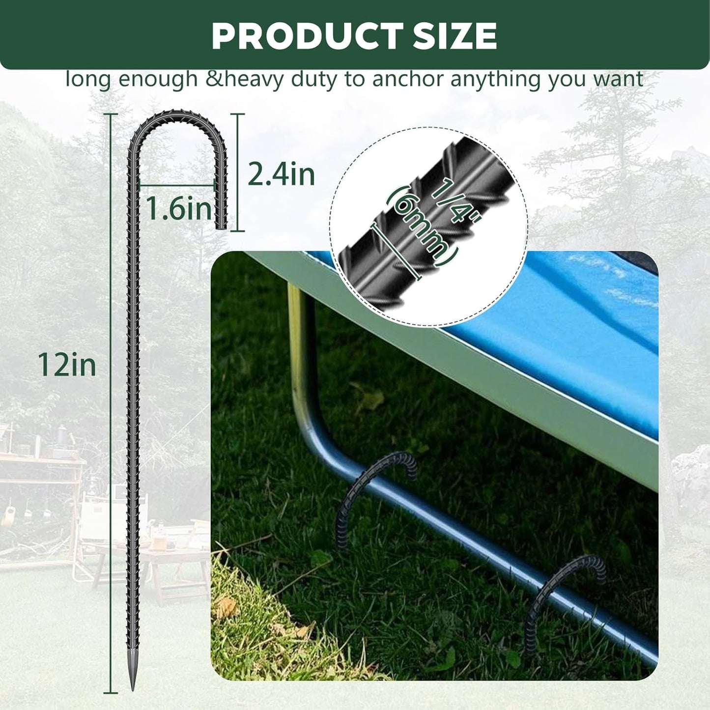 10 Pieces 12 Inch Long 1/4In Diameter Heavy Duty J Hooks,Heavy Duty Rebar Metal Fence Ground Garden Tent Stakes,Ground Spikes Anchors for Fencing,Outdoor Chicken Wire Trellis Stakes,Anti-Rust Black