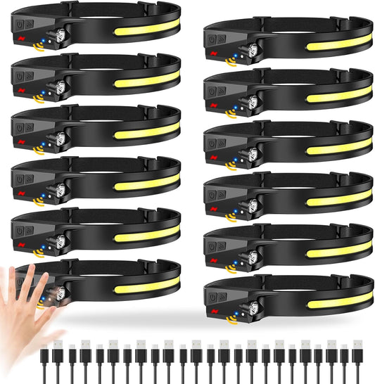 12Pack Headlamp Rechargeable, 1000 Lumen Headlamps for Adults, 230 Angles Wide Beam Headlamp & Spotlight, Motion Sensor, 6 Modes, Lightweight Head Lamps for Camping Running Cycling