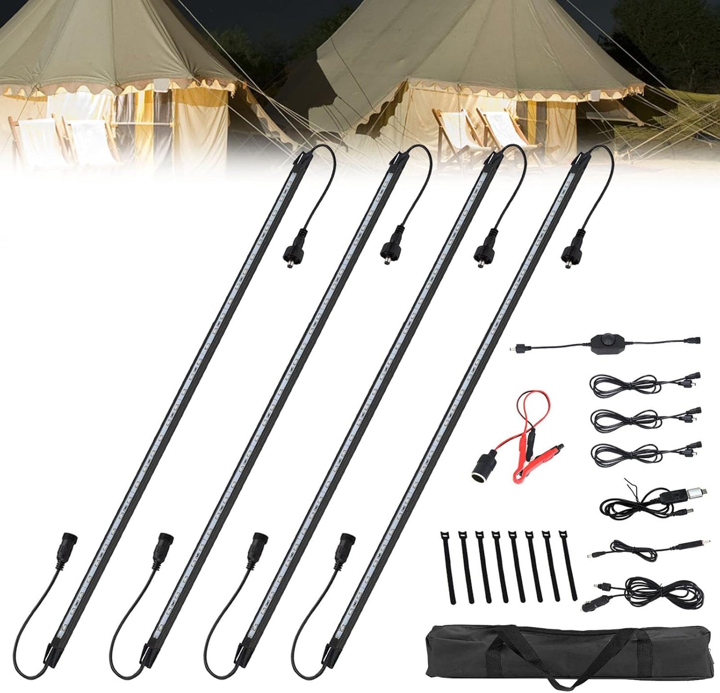 12V LED Interior Light Bar Kit Dimmable IP67 Waterproof Camping String Lights, Aluminum Magnetic Mount Exterior Lights,Portable Lighting for RV, Camping Tent Car Trailer Boat (4 Pack)