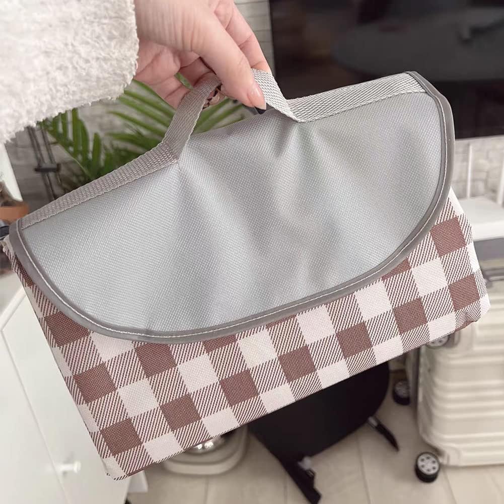 K Y KANGYUN 80x80 in Extra Large Picnic Blanket Outdoor Beach Blankets, Water-Resistant Foldable Sandproof Blankets Cute Picnic Mat for Beach, Camping Grass Lawn Park Mats (Tan Gingham)