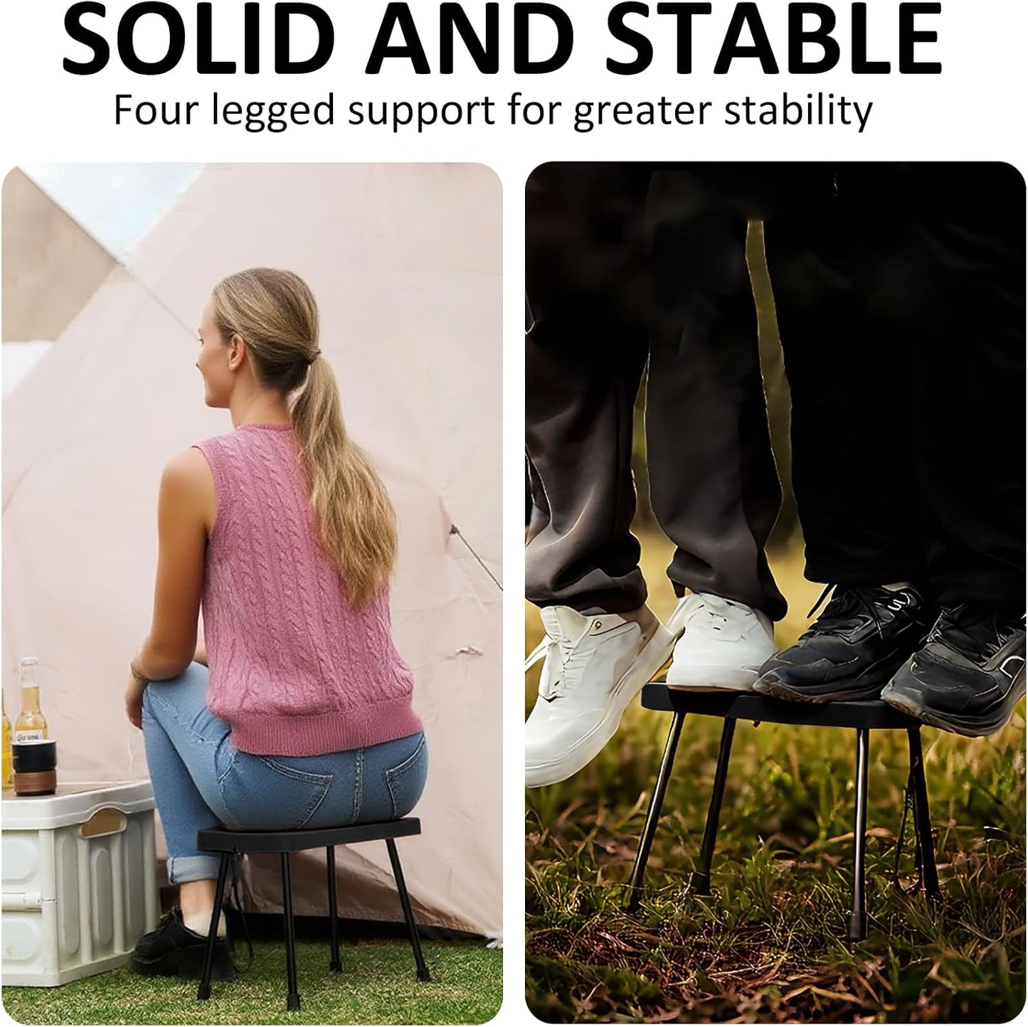 10 Inch Portable Folding Stool for Camping, Gardening, BBQ, and Outdoor Activities (Black)