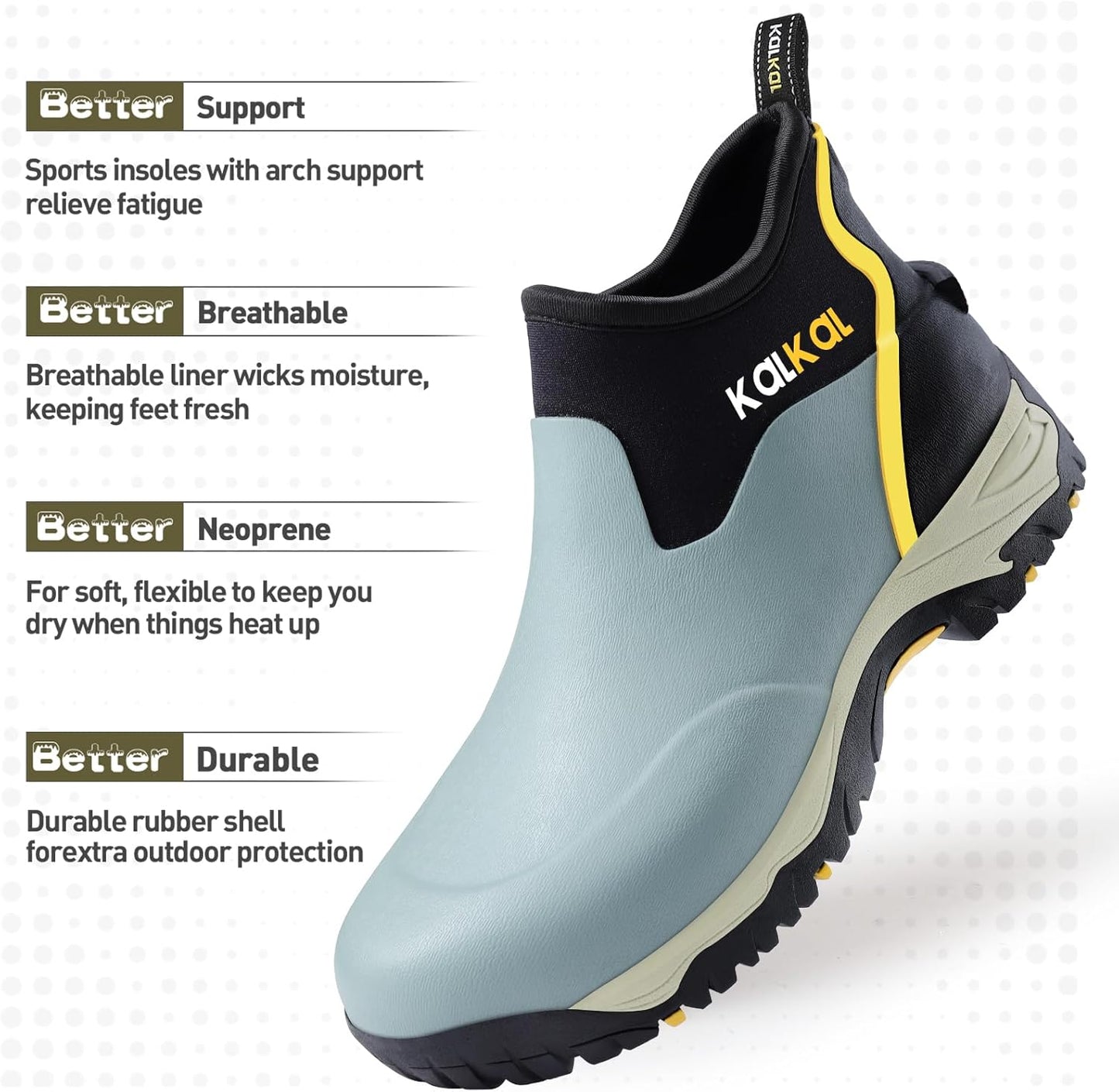 Kalkal Men's Rubber Boots, Waterproof Ankle Rain Boots, Insulated Working Booties with Comfortable Sports Sole, Outdoor Mud Boots for Yard Chore