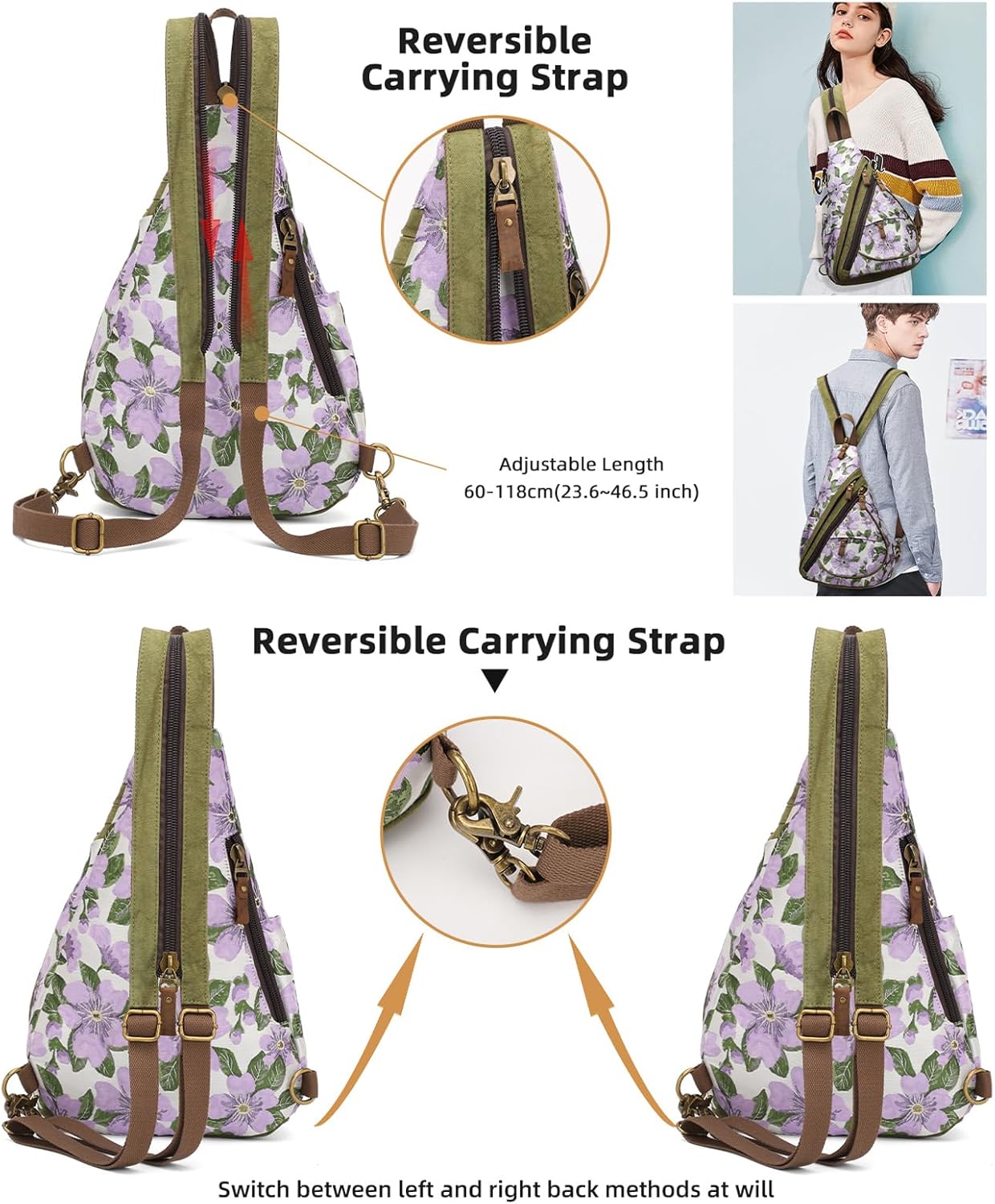 KL928 Canvas Sling Bag - Small Crossbody Backpack Shoulder Casual Daypack Rucksack for Men Women