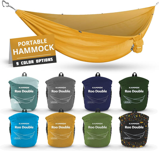 KAMMOK: Roo Double Hammock | Made from Strong & 100% Recycled Water Resistant Ripstop Fabric | Comfortable, Packable, Lightweight (Lifetime Adventure Grade Warranty), Sunflower Gold