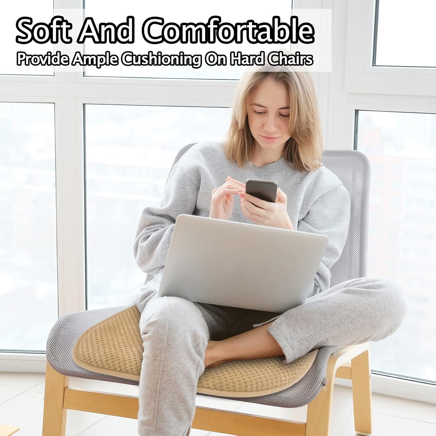 Khaki Foam Seat Cushions Kitchen Chairs Pads for Dining Chairs 2 Pack Non Slip Patio Seat Cushions Washable U Shaped Soft Thick Large Metal Wooden Chair Cushions,17" x 15"