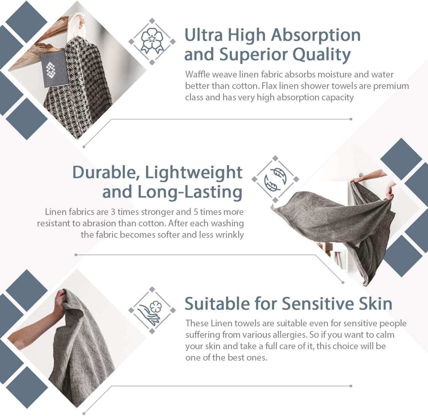 100% Linen Bath Sheet Towel - 36x72-inches - Waffle Weave Black-Natural Oversized Bath Towels - Lightweight Absorbent Thin Beach Towel Quick Dry XL Travel Towel Extra Large