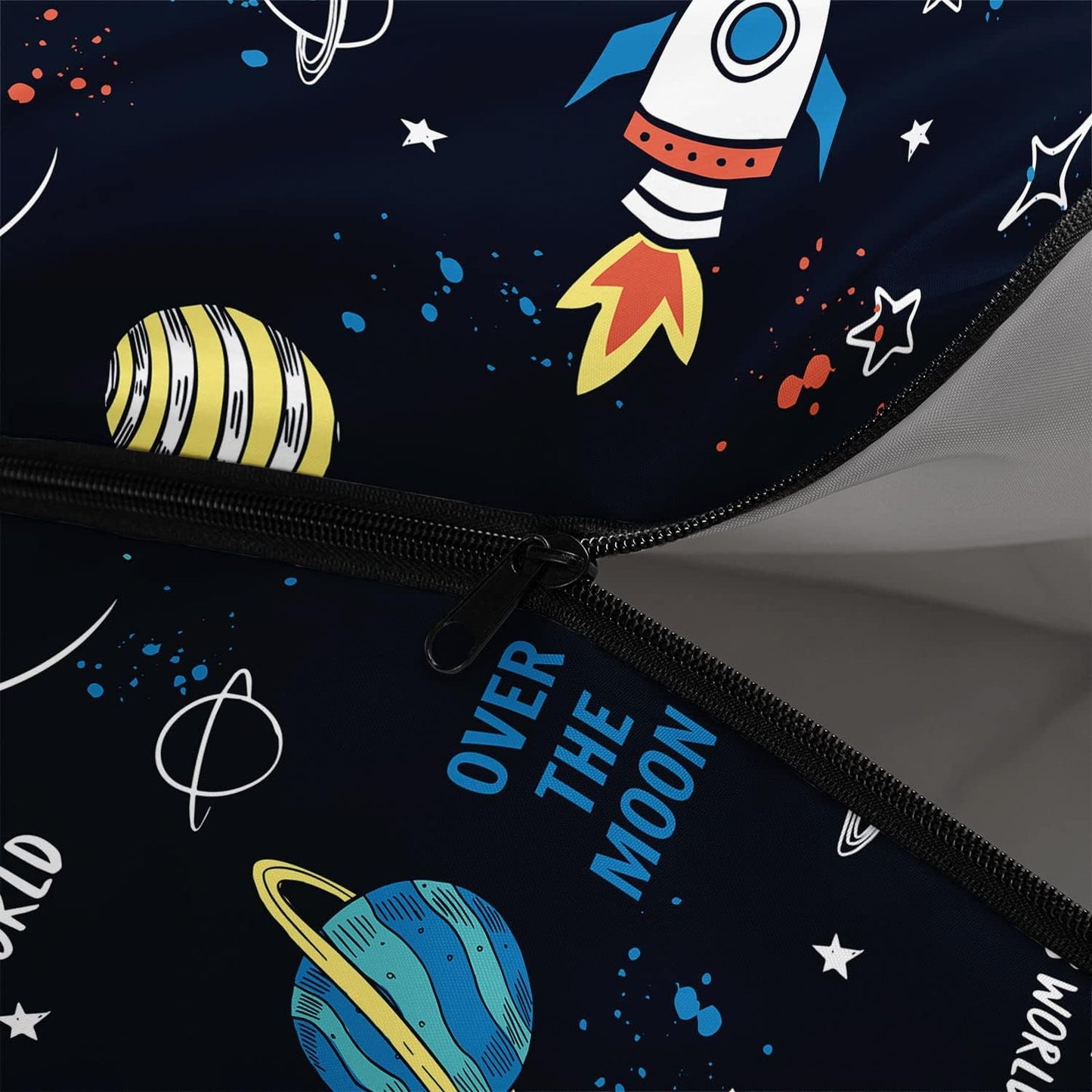 Kids Sleeping Bag for Boys Girls,Rocket Moon Print-Lightweight Warm Portable Outdoor Indoor-Waterproof Cold Weather Resistant Sleeping Bag for Camping Hiking