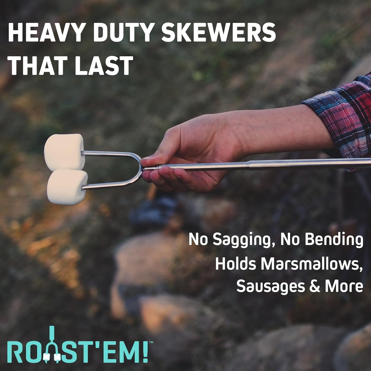 Jolly Green Products Rotating Marshmallow Roasting Sticks for Campfire & Bonfire | Extra Long Hot Dog & Smores Sticks for Fire Pit | Camping Smores Kit | Retractable Campfire Skewers | Set of 5