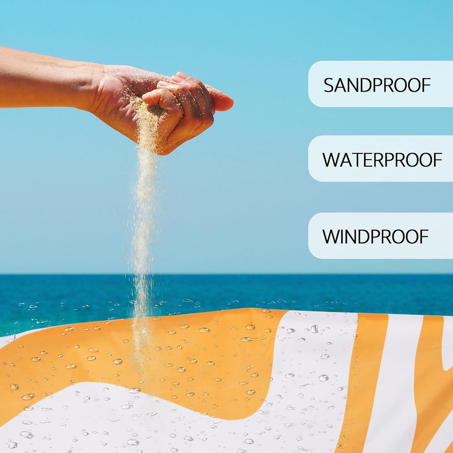 110''×118'' Extra Large Waterproof Sandproof Beach Blanket 8 Adults, Sand Free Outdoor Beach Mat with 4 Stakes & Pockets, Big Compact Picnic Blanket, Essential for Travel, Camping, Summer Vocation