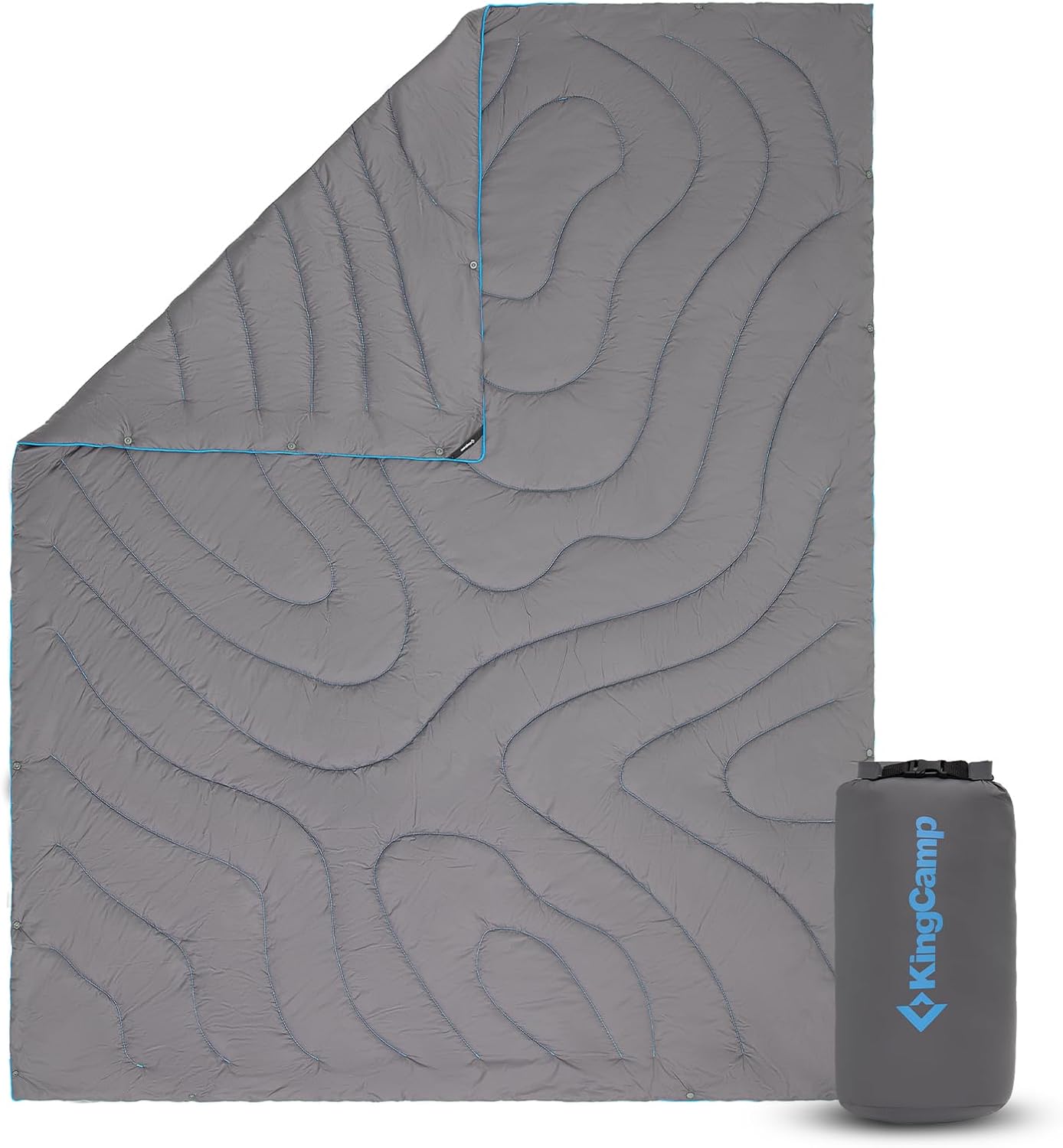 KingCamp Ultralight Camping Blanket Packable Down Alternative Puffy Wearable Blankets Weatherproof Warm Package Quilt with Snap Buttons & Corner Loops for Outdoor Travel Stadium (69" L x 53" W, Grey)