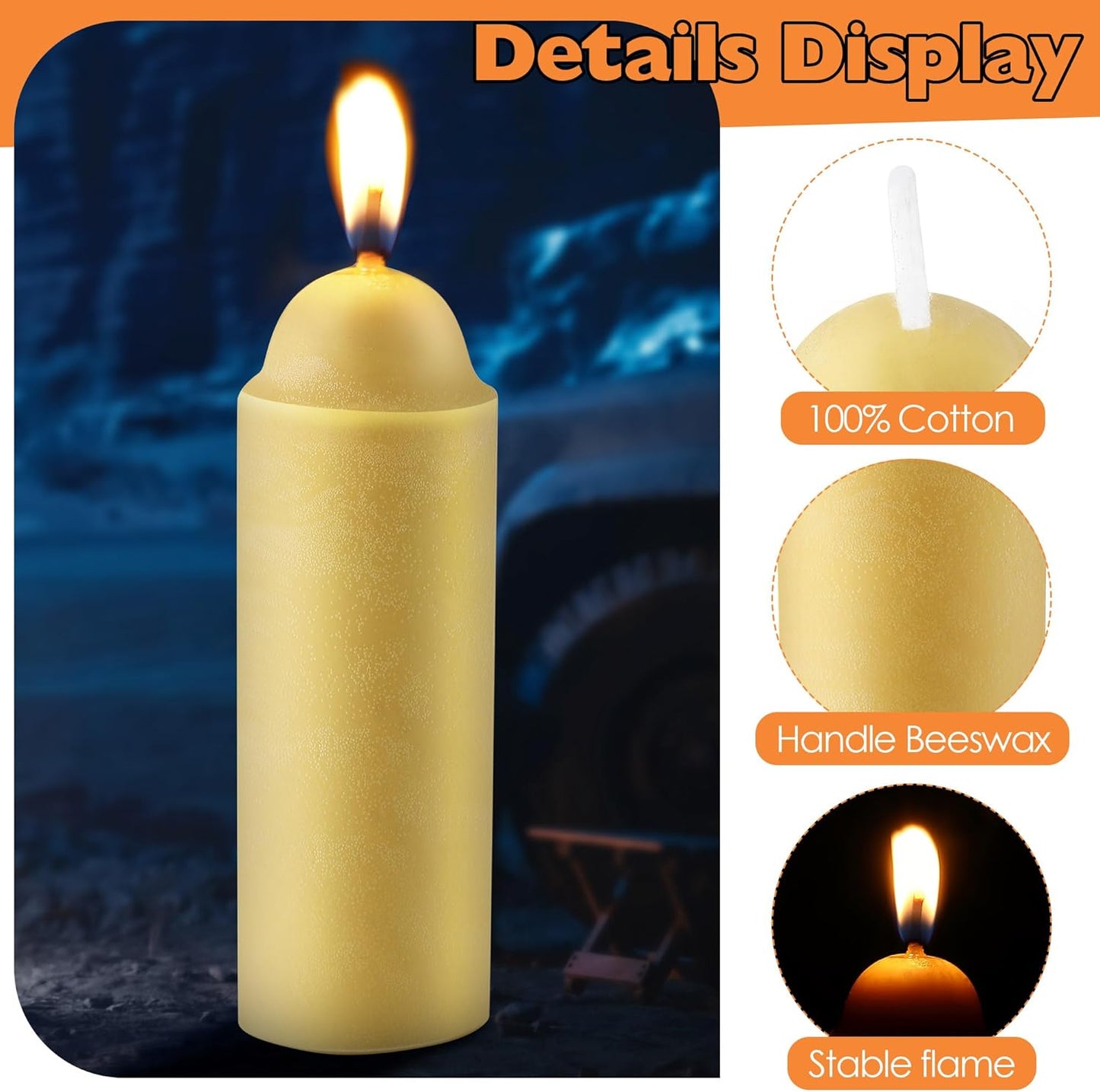 15 Pcs 15H Natural Beeswax Candles for Candle Lanterns, Emergency Candle for Outdoor Survival, Smokeless Long Lasting Bougie for Home Power Outages, Emergency, Survival(Yellow,Beeswax)