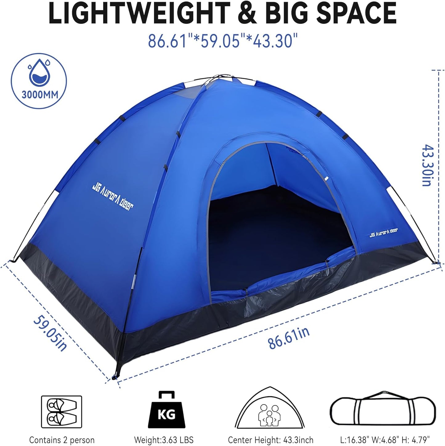 1/2/3/4 Person Tents Waterproof&Windproof Family Tents Camping-Tent,Lightweight Portable Pop Up Tent for Camping,Hiking,Mountaineering or Beach Easy to Set Up Adventures Carry Bag
