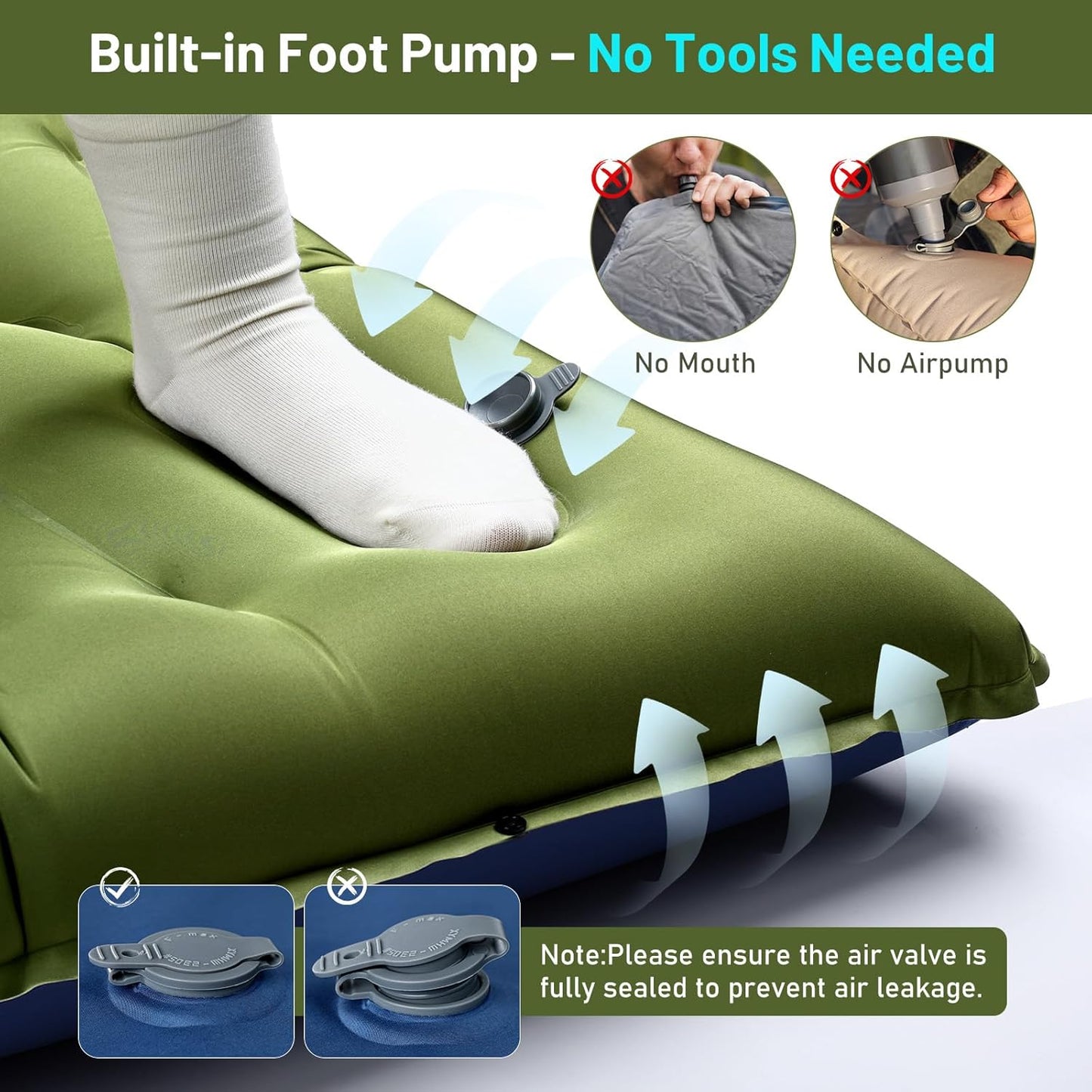 KASBAH Camping Sleeping Pad,Extra Wide 6 inch Thick Inflatable Sleeping Pads with Built-in Foot Pump and Pillow,Ultralight Camping Mat Gear for Outdoor Hiking,Camping, Traveling and Tent