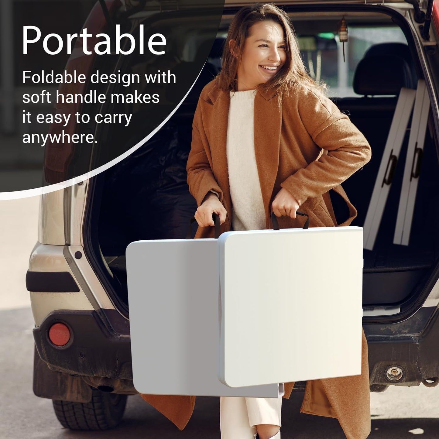 10 Pack of 4 Feet Foldable Table with Built in Handle & Steel Legs | Heavy Duty Portable | Perfect for Party, Dining, Wedding, Events, Picnic Indoor, Outdoor, Camping, Utility, Temporary