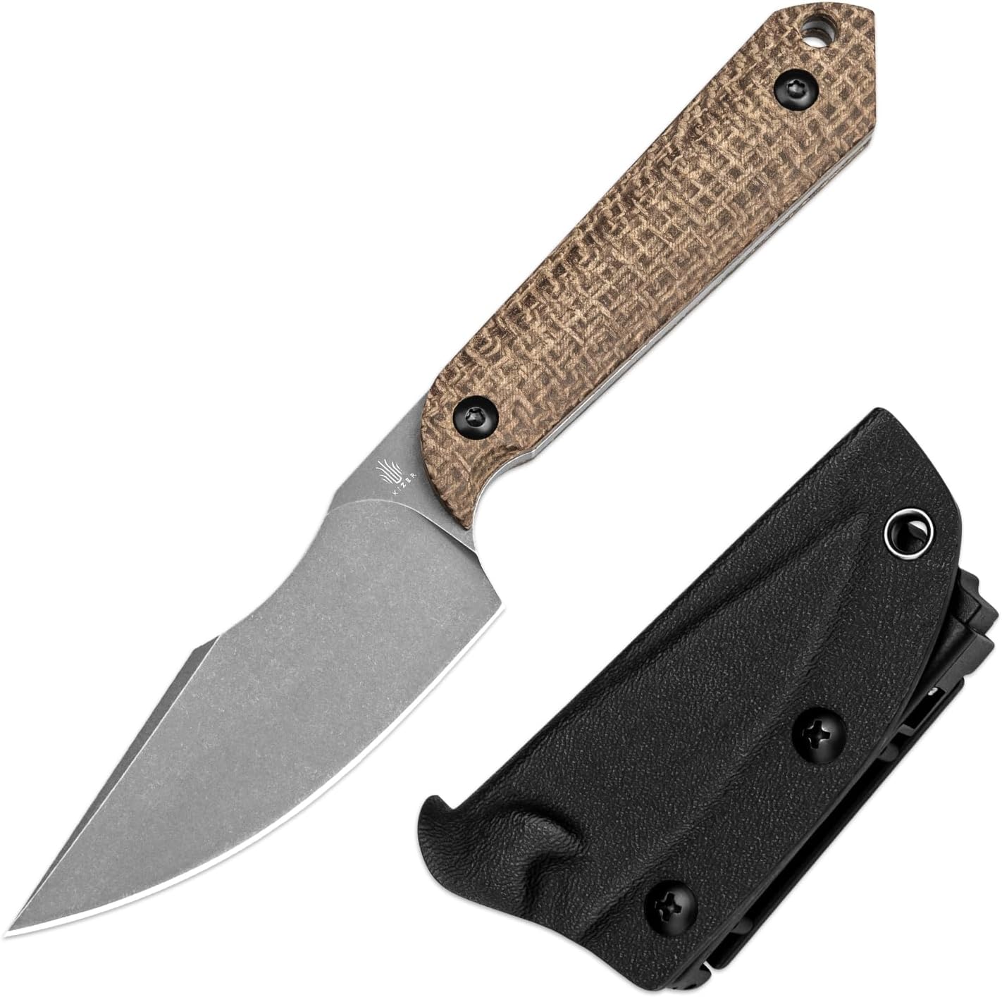 Kizer Mini Harpoon Fixed Blade Knife with Sheath, 3V Blade Hunting Knife with Micarta Handle, Camping Fixed Blade Small EDC Knives for Hiking, Survival 1040SM1