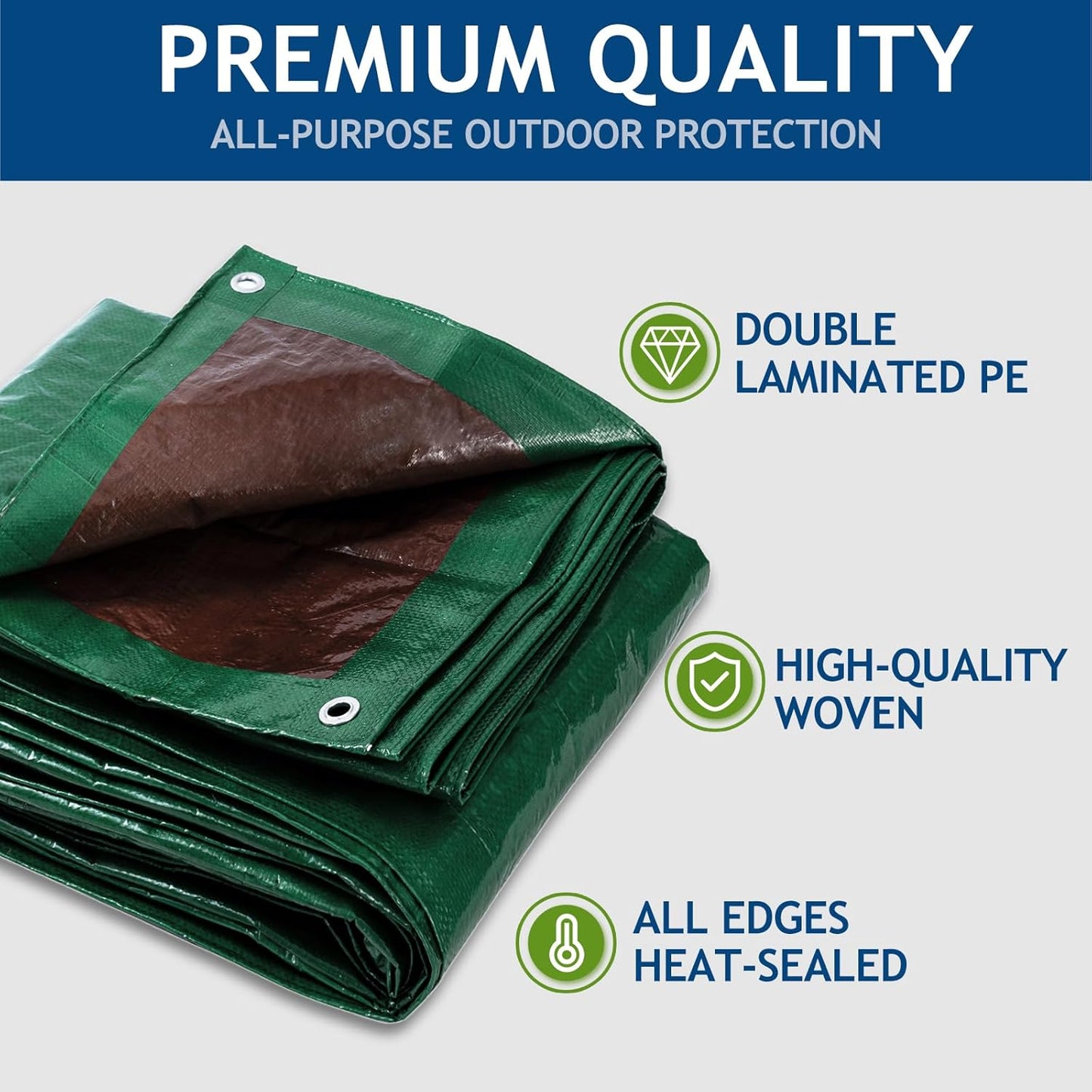 10x12Ft Tarp Cover 5 MIL Waterproof Poly Tarps, Light Duty Tarpaulin with Grommets, Reinforced Edges, Rip & Tear Proof, Multipurpose Finished Size Tarp for Cars, Boat, Roof, Camping - Green