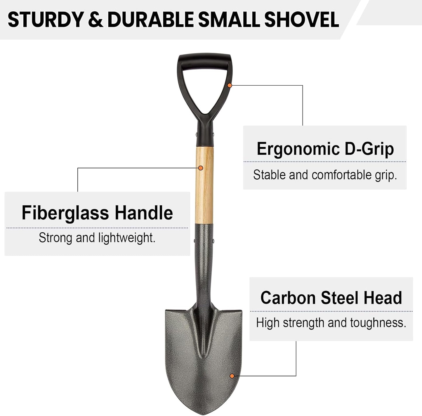 Kids Metal 28-inch Round Shovel with D-Handle - Camp, Beach & Garden Shovel