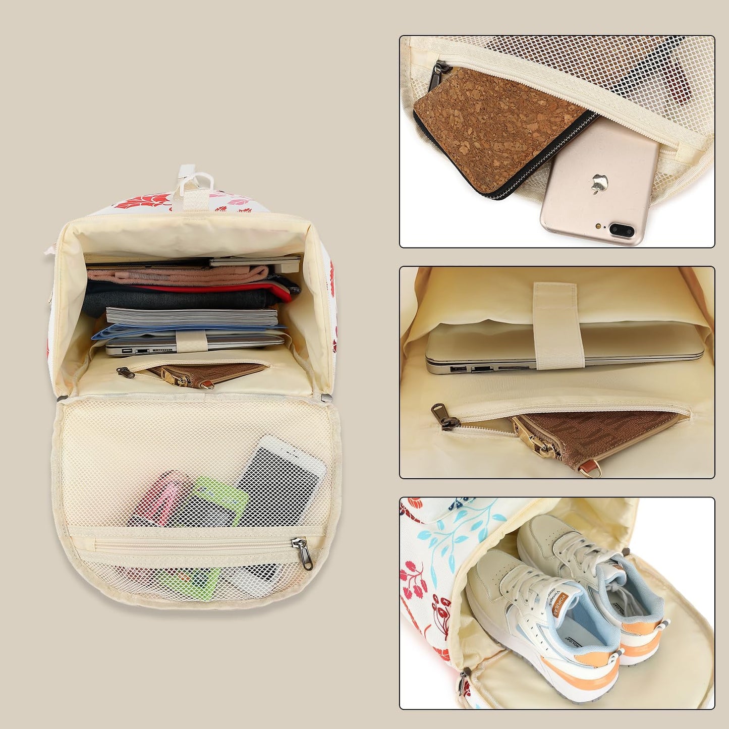 Kalesi Floral Gym Duffle Bag Backpack 4 ways for Women Waterproof with Shoes Compartment for travel Sport Hiking laptop Lightweight, XL