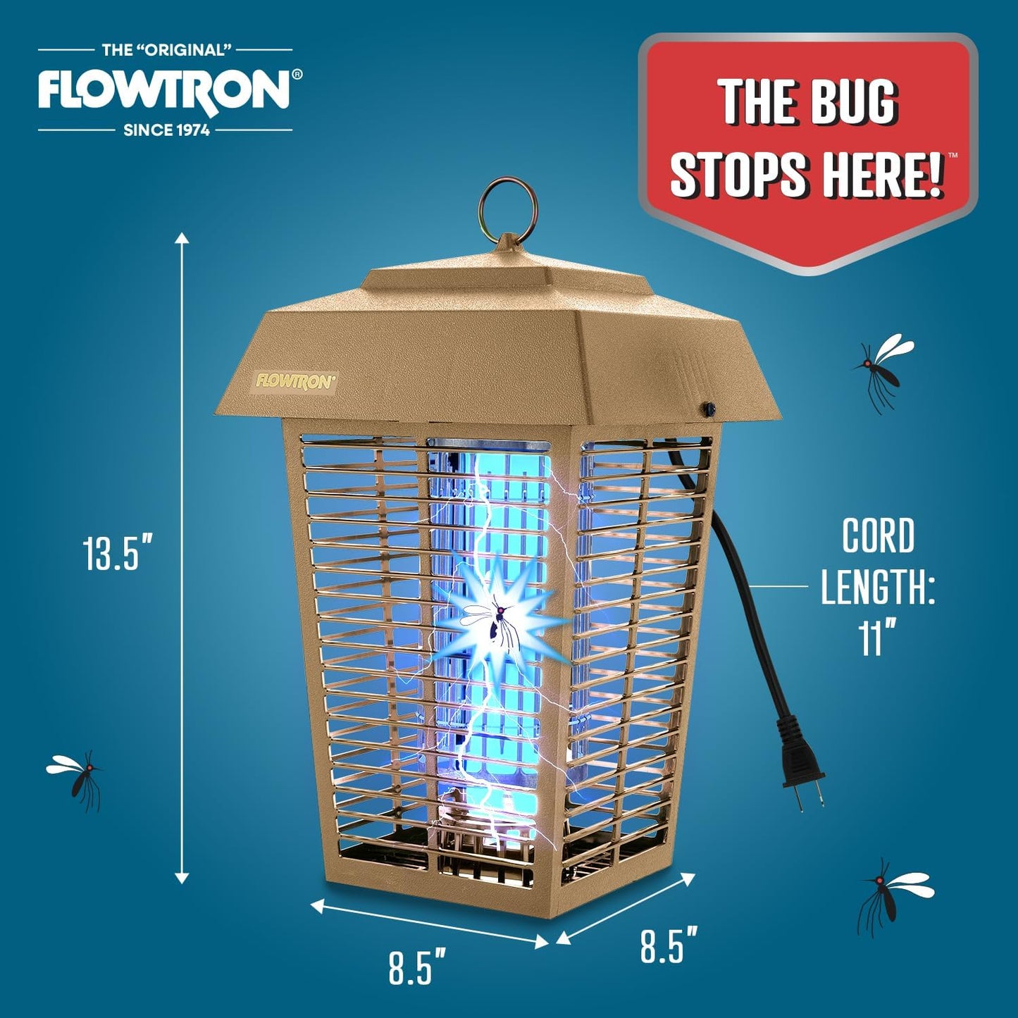 Flowtron Bug Zapper, 1 Acre of Outdoor Coverage with Powerful 40W Bulb & 5600V Instant Killing Grid, Electric Insect, Fly & Mosquito Zapper, Made in The USA - Tan Color