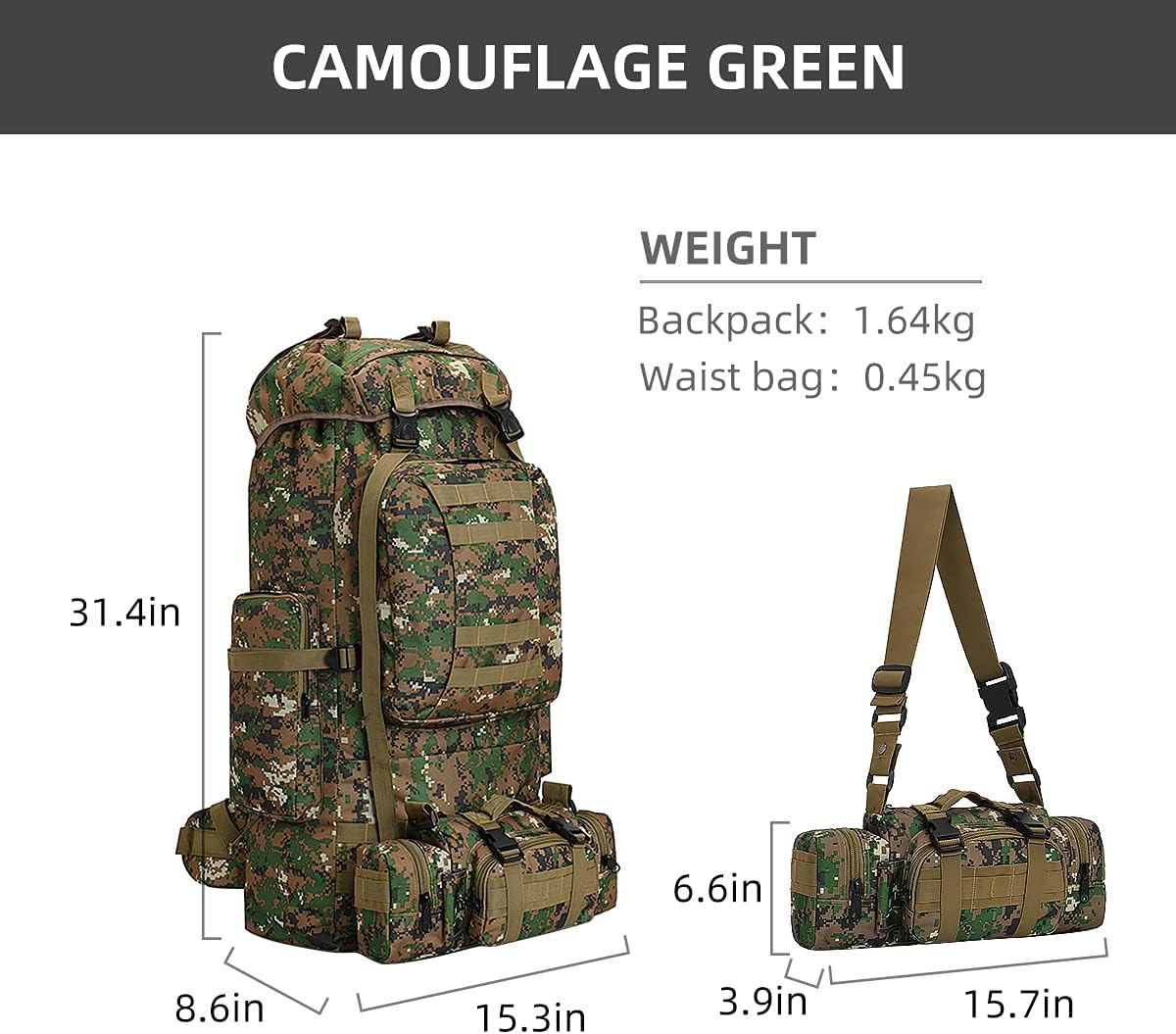 King'sGuard 100L Camping Hiking Backpack Molle Rucksack Military Camping Backpacking Daypack