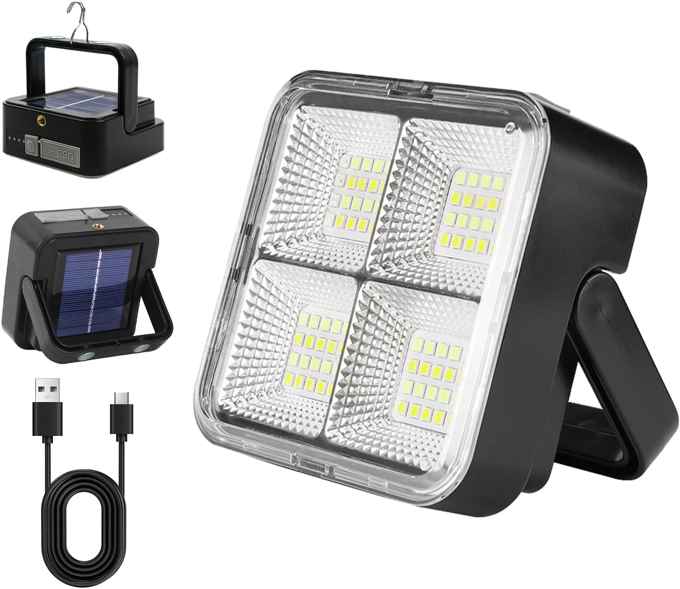 1 PCS Portable LED Camping Light, Solar Charging,USB Rechargeable Light, Black, 500 Lumen, Waterproof, Modern Style, Outdoor Use