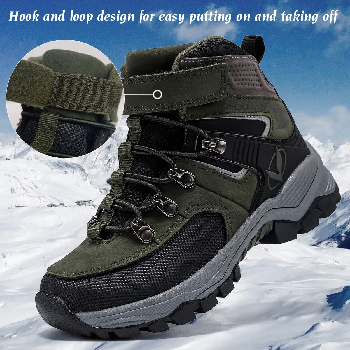 JMFCHI Kids Hiking Boots Boys Girls Outdoor Walking Climbing Sneaker Comfortable Non-slip Snow Shoes Hiker Boot Antiskid Steel Buckle Sole