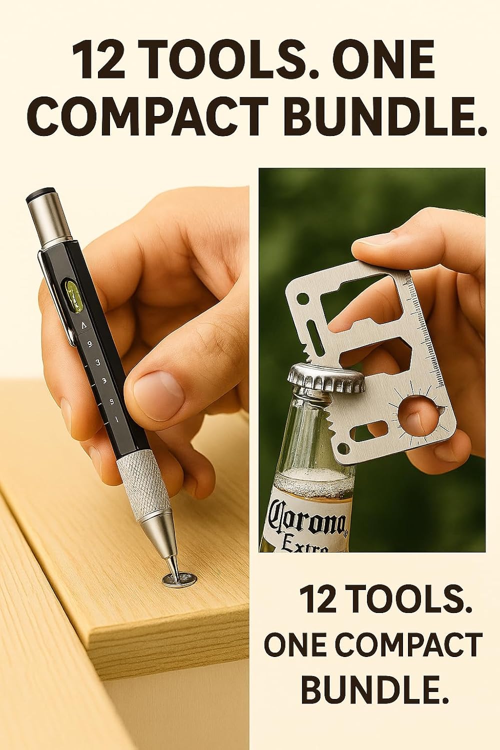 12-in-1 Tactical Pen & Stainless Steel Multitool Card Gift Set | Slim Wallet Survival Gear & Everyday Carry EDC Tools for Men & Women | Pocket Gadget Combo | Camping, Travel & Holiday Gift (2-Pack)