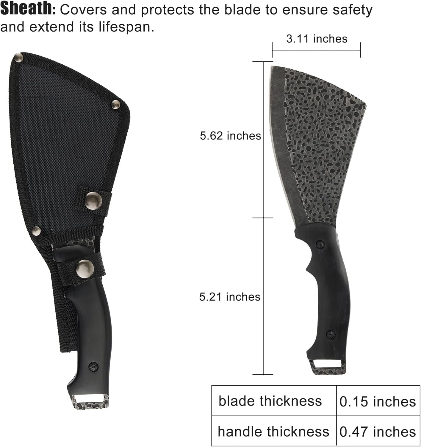 11 Inch Hatchet with Sheath, Small Compact Machete Axes, Fixed Blade Full Tang Camping Tactical Knife for Woodworking, Garden Machete Axe with Sheath for Bushcraft Yards Bushes Wood, A2BK