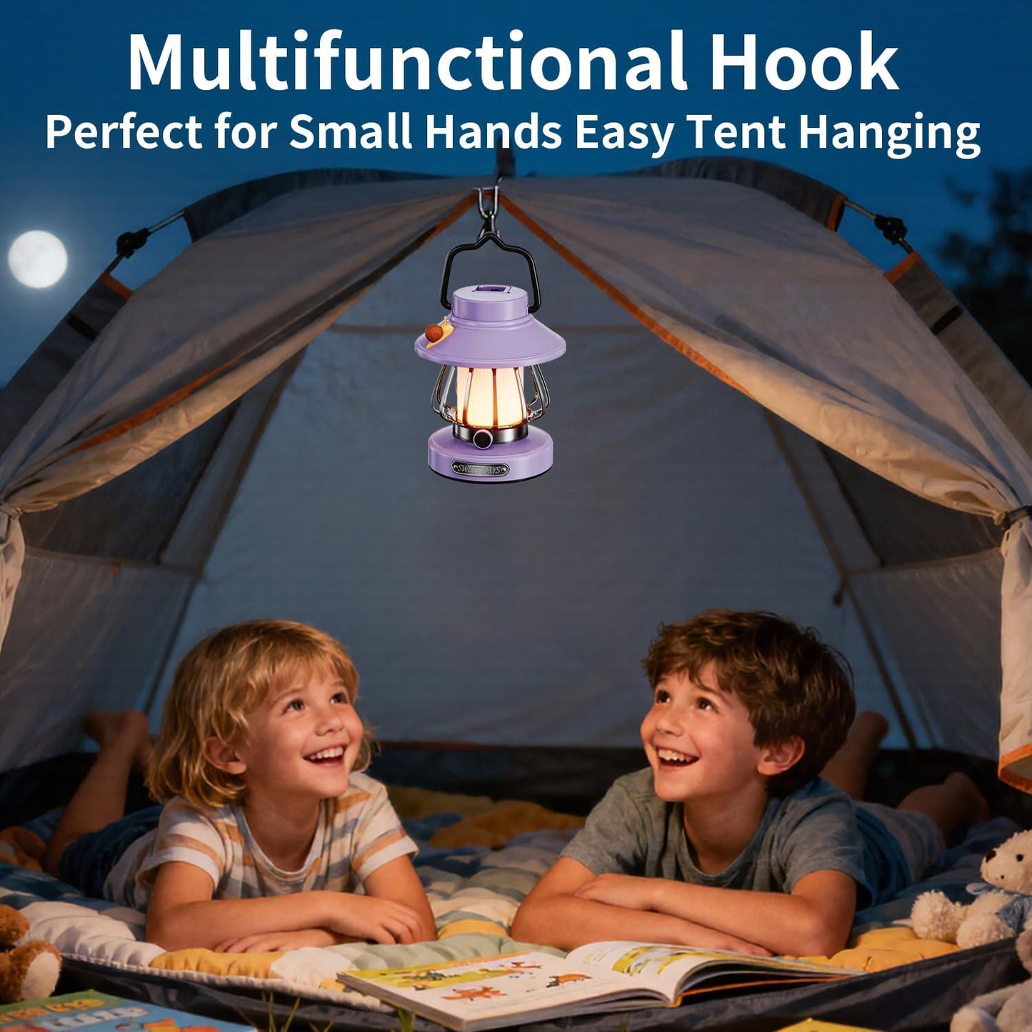 Kids Lantern with 3 Color Dimmable & USB-C Charging, Kids Nightlights for Bedroom, Indoor Outdoor Adventures & Emergency Use Toddler Flashlight Sky Lanterns Camping Essentials for Girl (Purple)