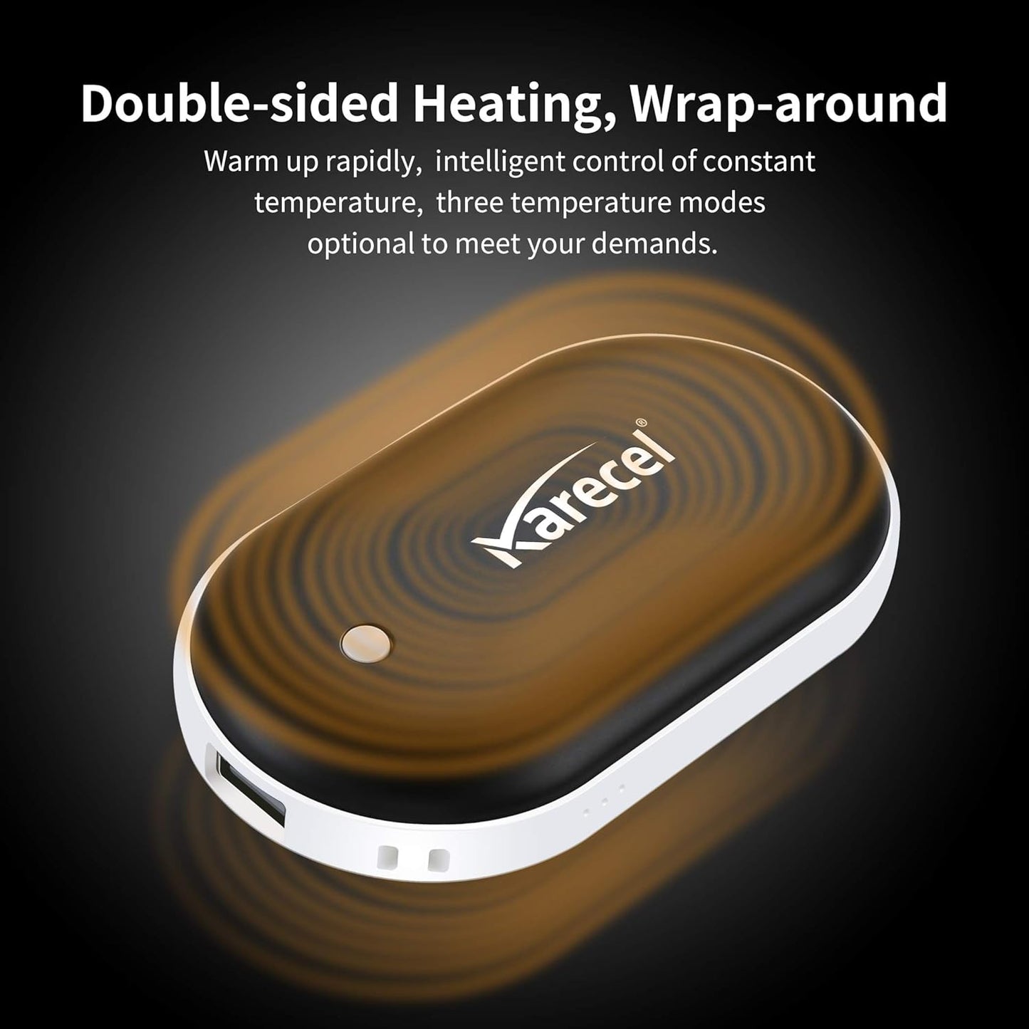 Karecel Rechargeable Hand Warmers 2 Pack, 10,400mAh Double Sided Heat Electric Hand Warmers Power Bank, Portable Pocket USB Heated Handwarmers, 4-inch Full-Surface Heat & Quick Charge, Men Tech Gifts