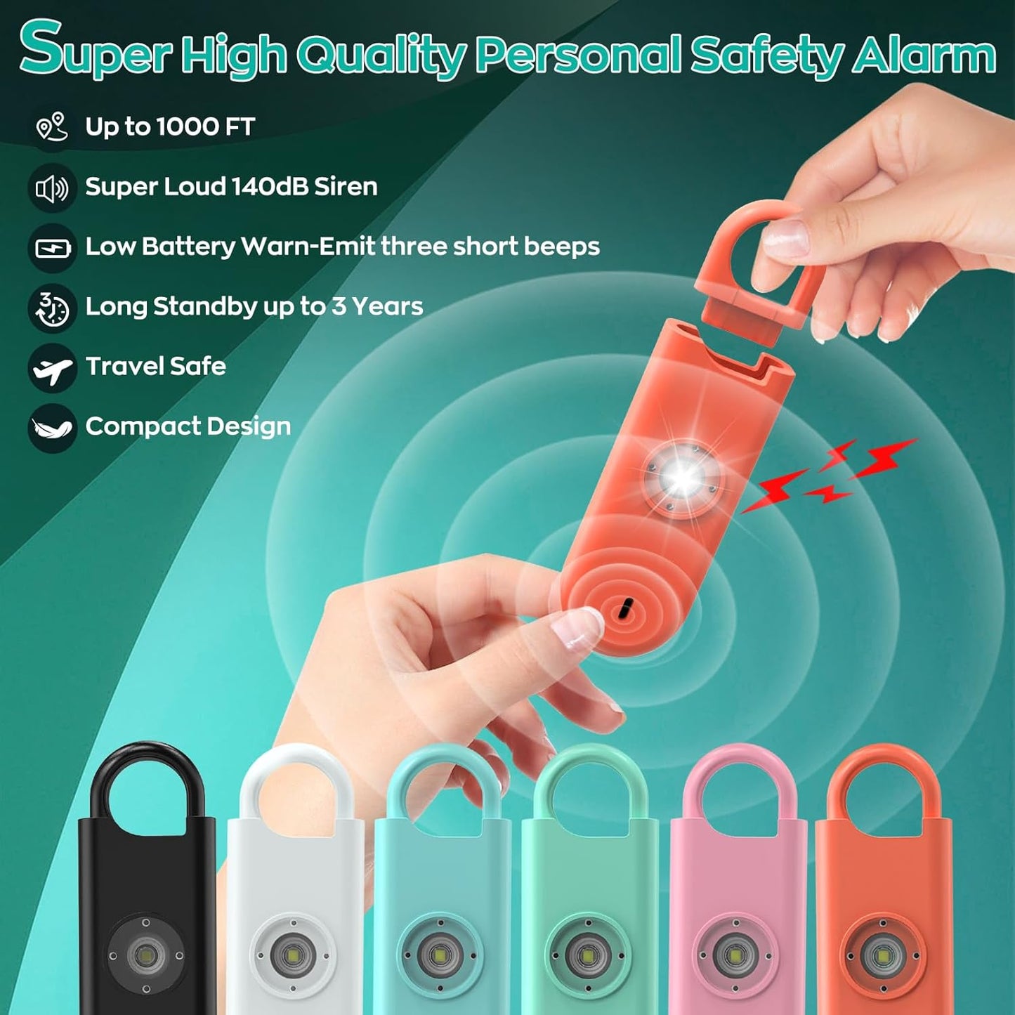 140dB Personal Safety Alarm for Women, 9 Pack Safe Alarm Protection Keychain with Strobe Light & Low Battery Notice, Security Siren Self Defense for Kids Seniors College Girls