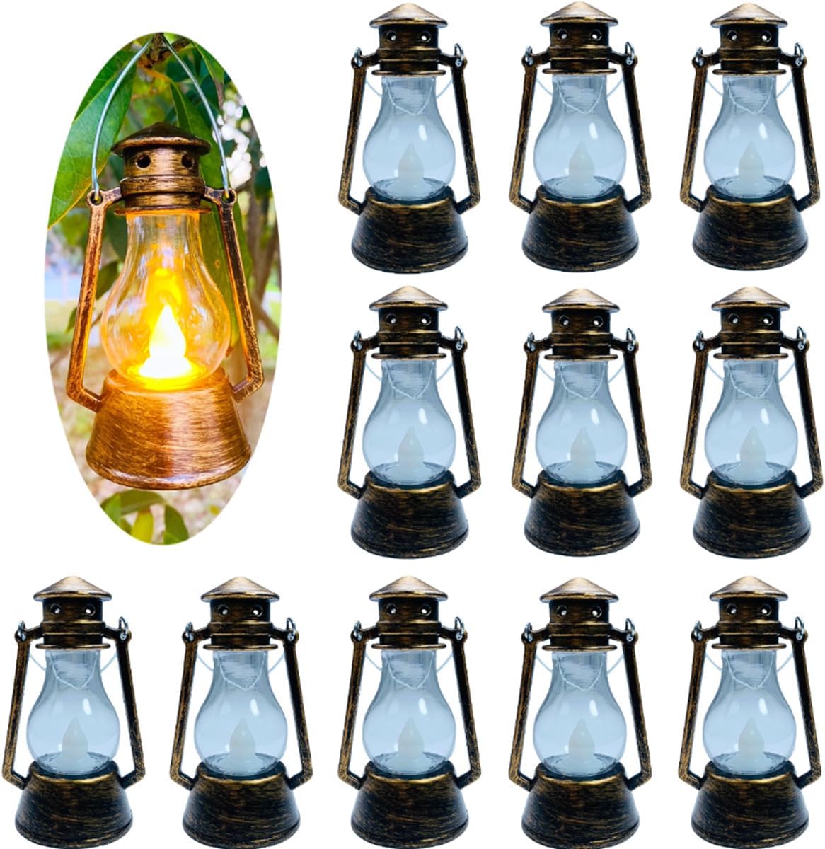 12 Pack Mini Lantern for Little Cowboy Centerpieces Tables Ideas Western Party Favor Decorations Wedding Decor Camping with 4inch Flickering LED Candle, Vintage Table Toppers Decorative