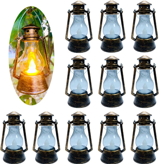12 Pack Mini Lantern for Little Cowboy Centerpieces Tables Ideas Western Party Favor Decorations Wedding Decor Camping with 4inch Flickering LED Candle, Vintage Table Toppers Decorative