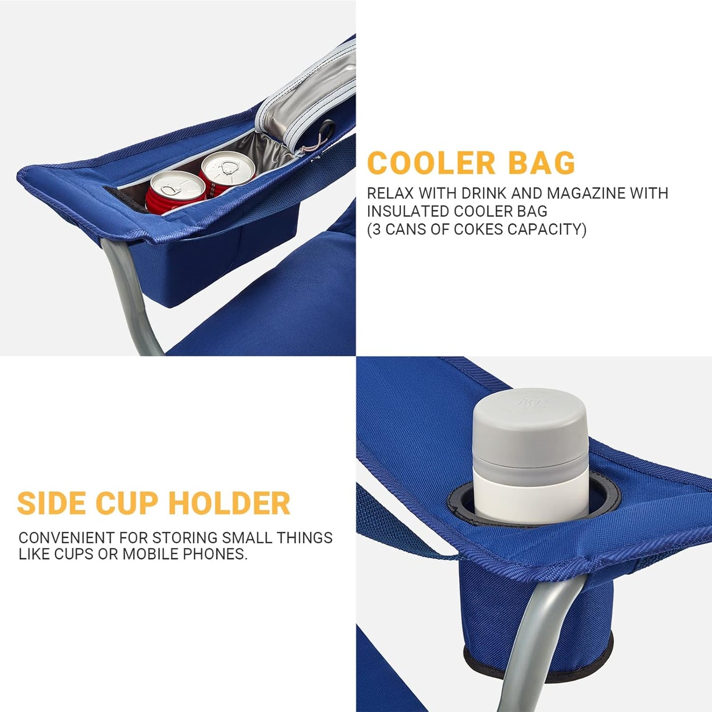 KingCamp Heavy Duty Camping Chair Lumbar Back Support Folding Deluxe Seat with Cooler Bag and Armrest Cup Holder