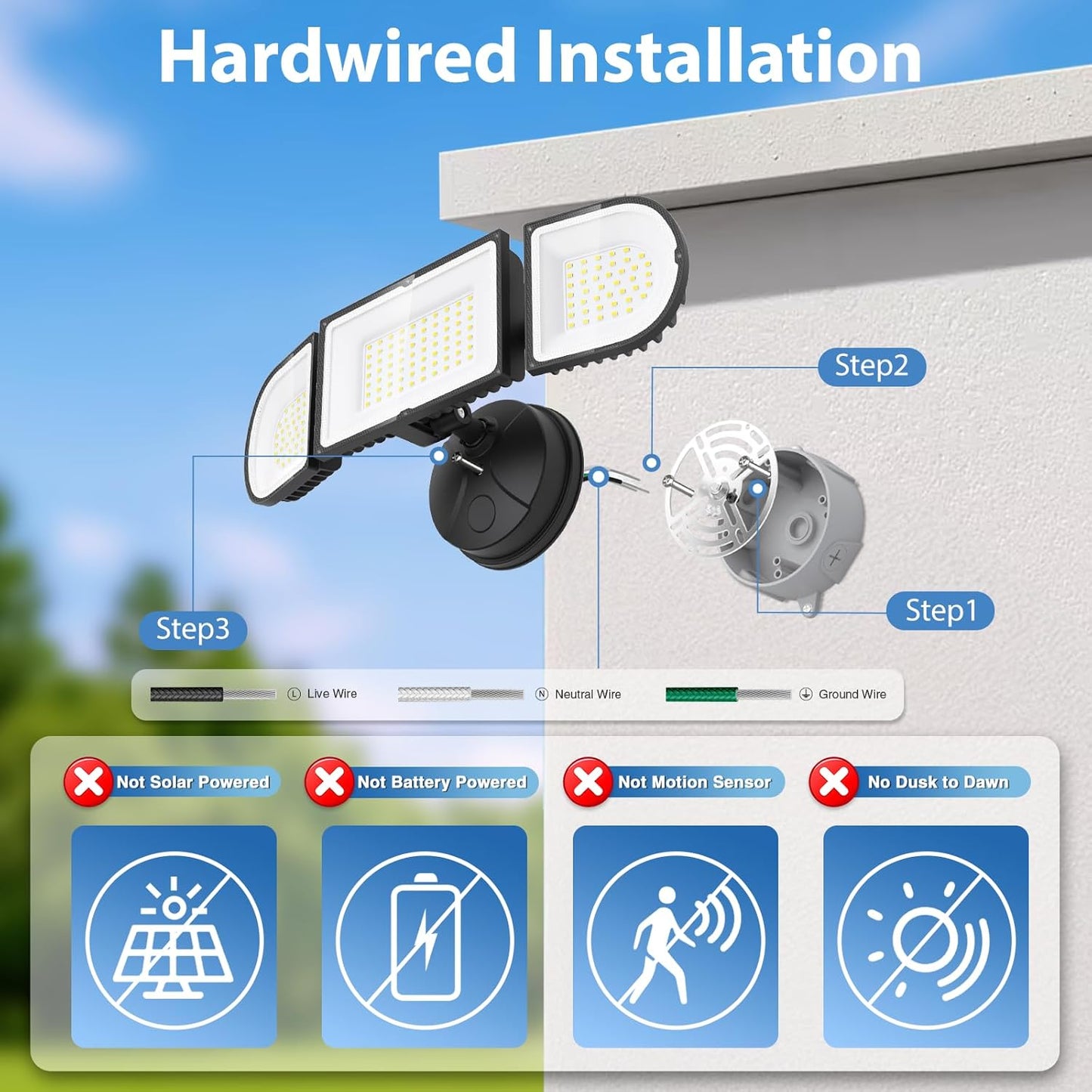 150W Flood Lights Outdoor Waterproof IP65, Exterior LED Floodlights with 3 Adjustable Heads, 15000LM Super Bright Security Lights Fixture, Outside Lights for House, Backyard 2 Pack