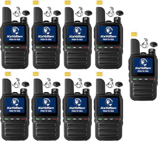KAYOTOM Global Walkie Talkies Unlimited Range PTT Push-to-Talk Over Cellular Nationwide 5000 Miles POC 4G Handheld Long Range Two Way Radio for Team (with Charging Dock & Earphones, 9-Packs)