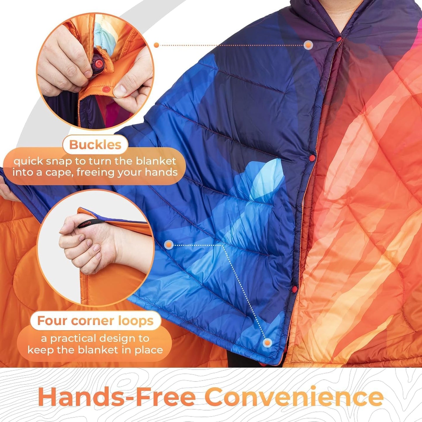 KingCamp Ultralight Camping Blanket, Packable Down Alternative Puffy Printed Wearable Blanket with Snap Buttons & Corner Loops Weatherproof Quilt for Outdoor Travel Stadium (79"L x 57"W, PEAK)