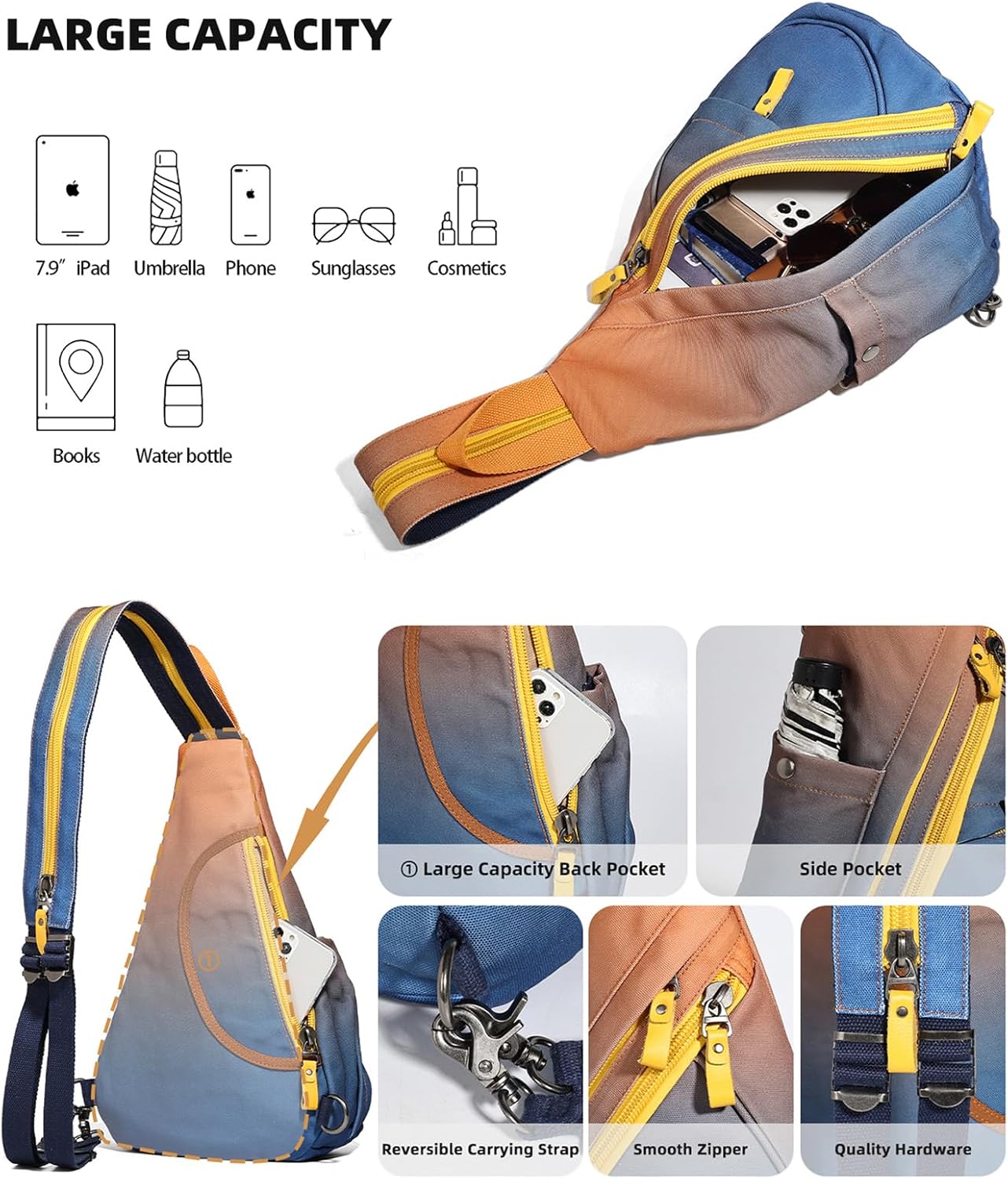 KL928 Canvas Sling Bag - Small Crossbody Backpack Shoulder Casual Daypack Rucksack for Men Women(Large Version)