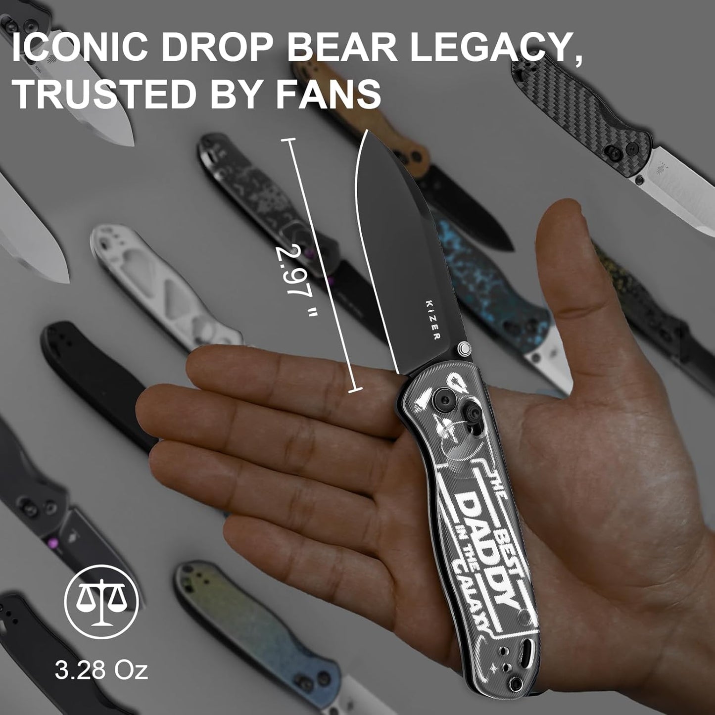 Kizer Drop Bear EDC Pocket Knife, 2.97” Nitro-V Blade Acrylic Handle Folding Knife with Thumb Stud Opener, Clutch Lock EDC Knives for Father Dad Gift V3619A11