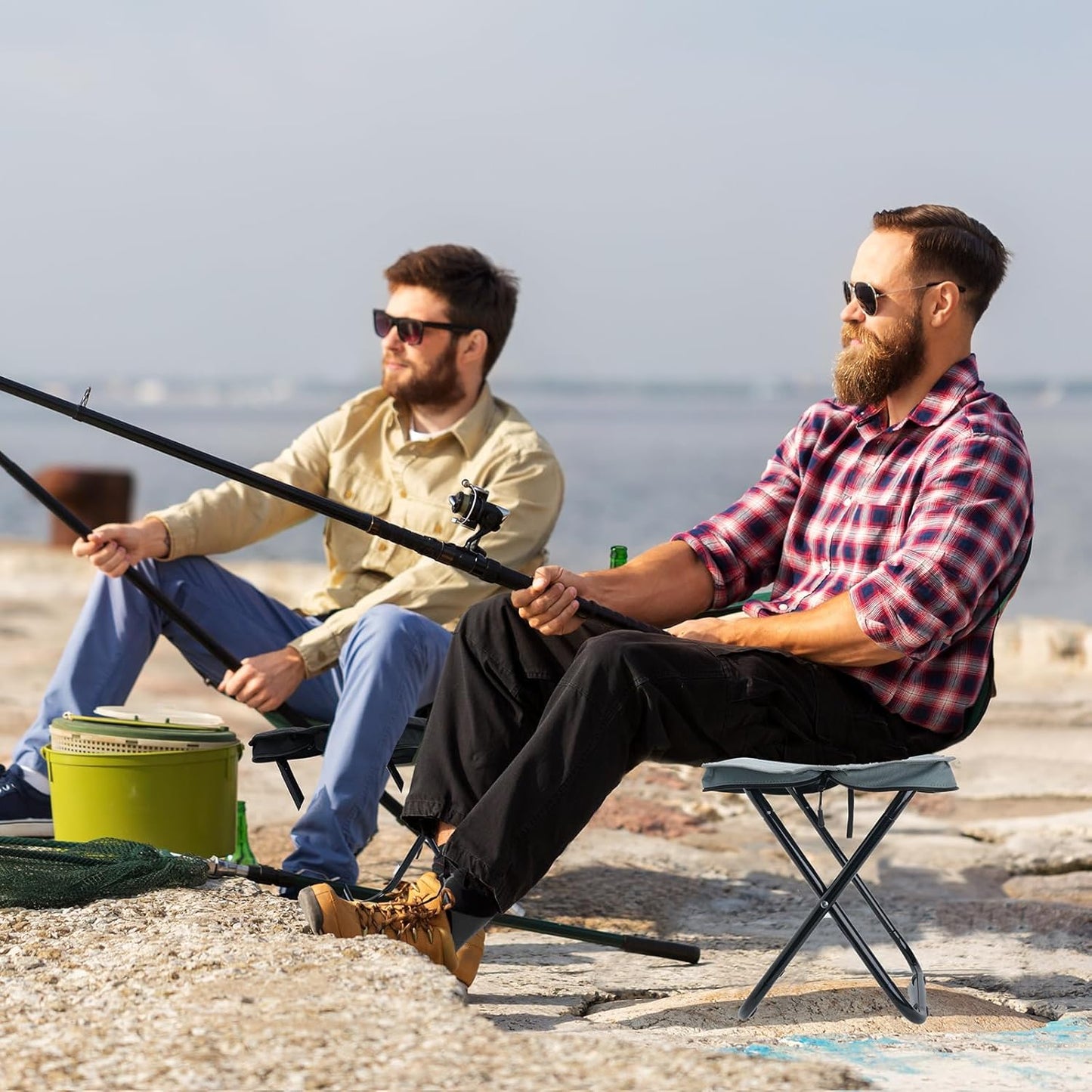 16" Foldable Portable Camping Stool Heavy Duty 350lbs for Adults, Lightweight Travel Stool with Carry Bag, Gray