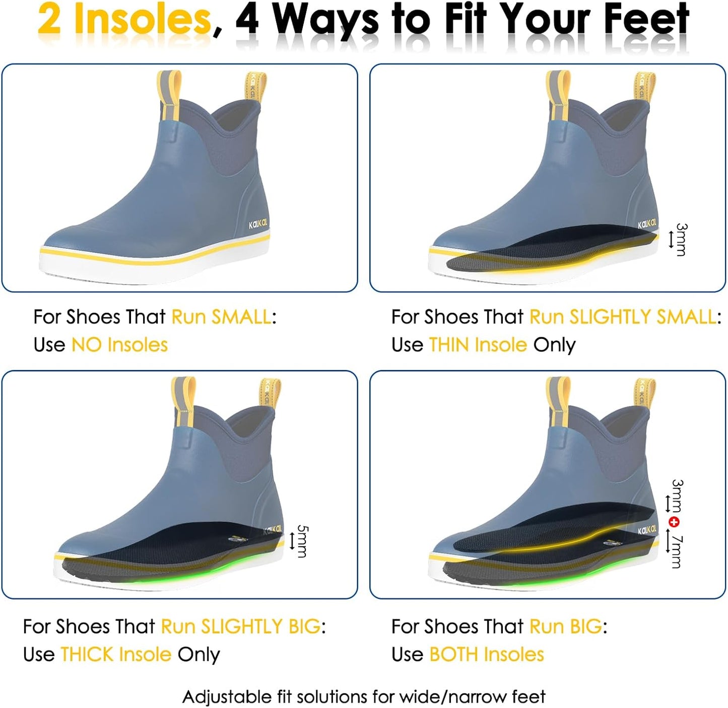 Kalkal Men's Deck Boots, Waterproof Fishing Rain Boots with High Traction, Men's Rubber Boots For Gardening Fishing Boating Camping Sailing